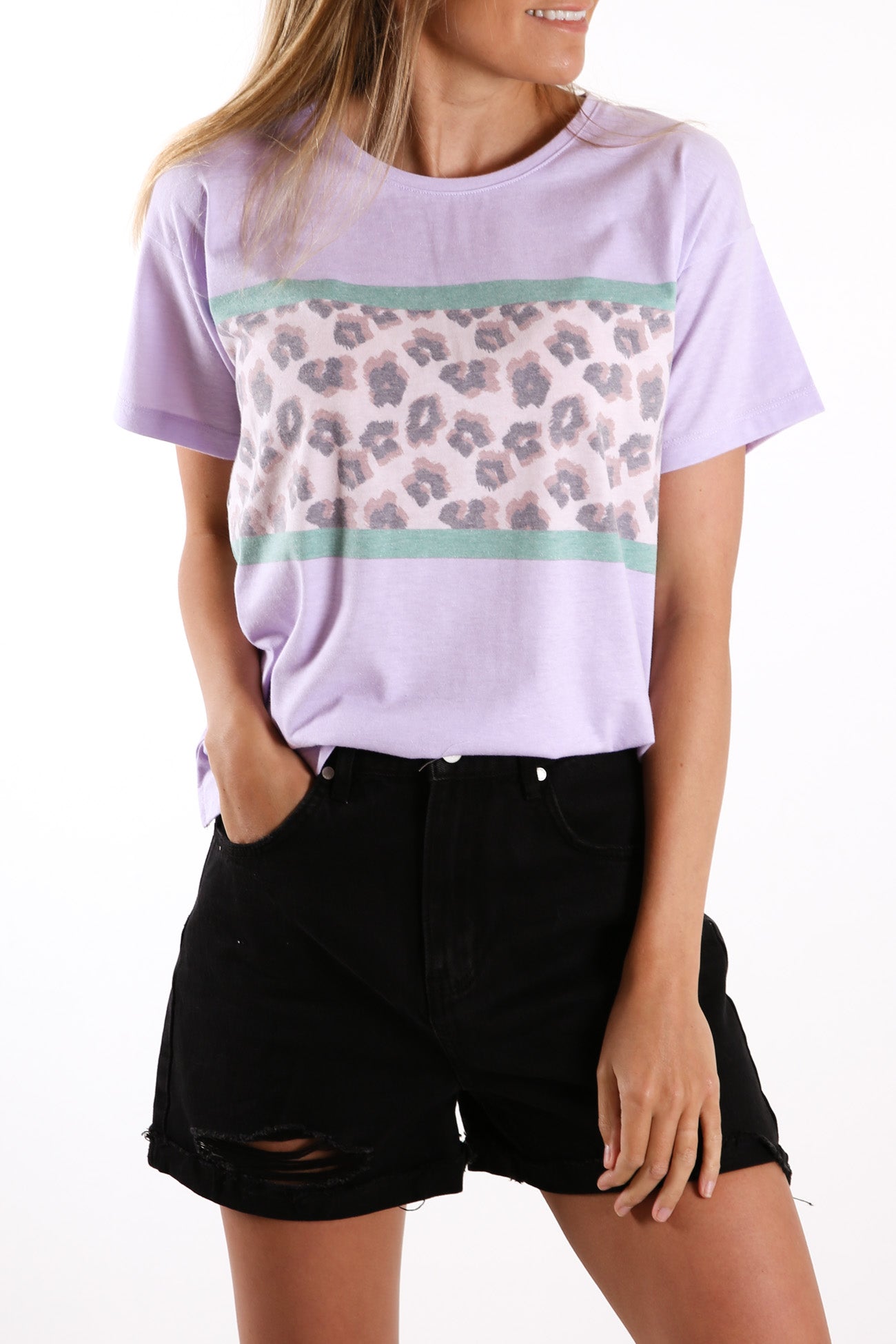 Leopard Panel Tee Purple