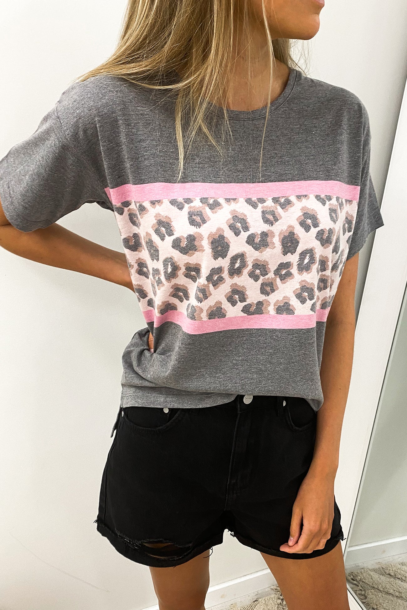 Leopard Panel Tee Washed Black