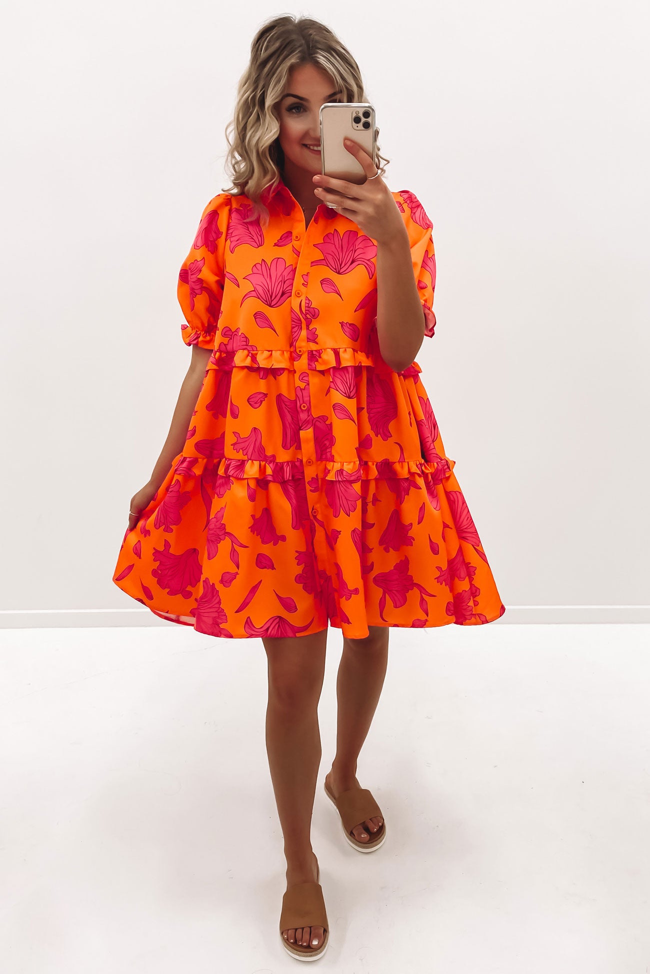 Maddie Mini Dress Orange Hot Pink