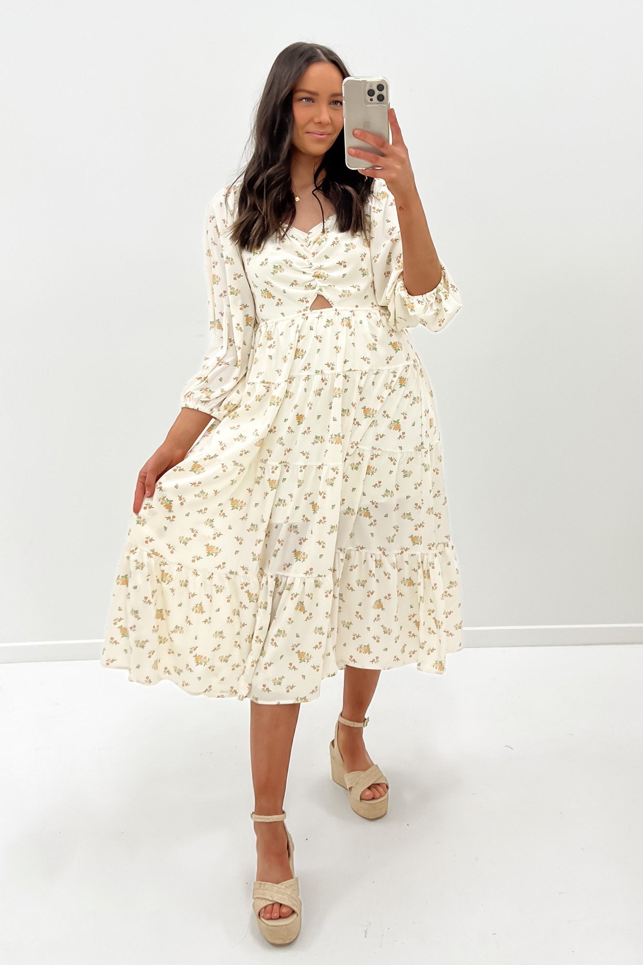 Maeve Midi Dress Cream Floral