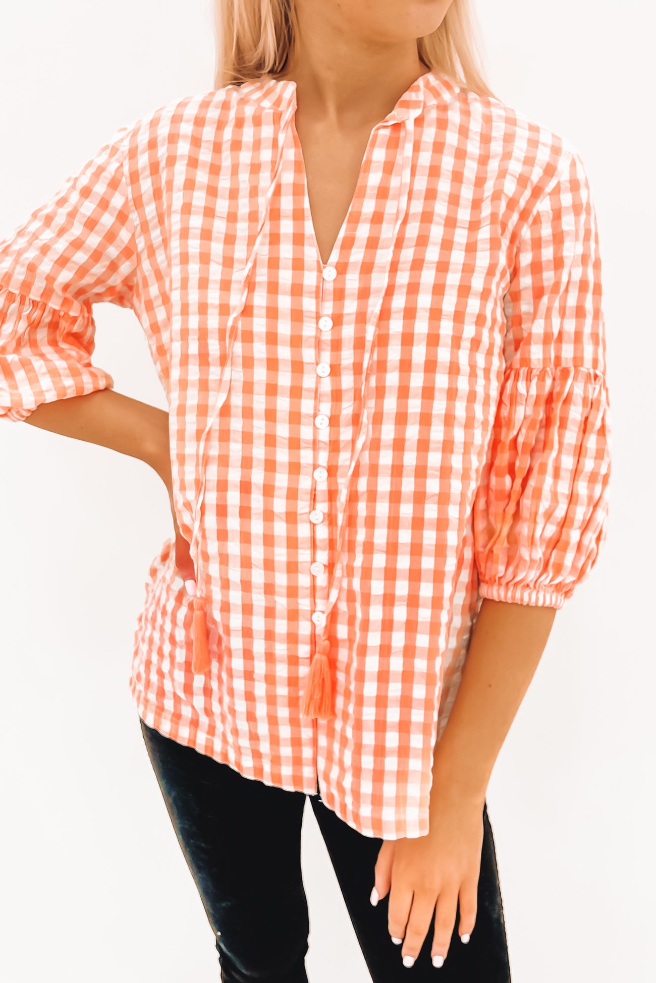 Marina Check Top Coral