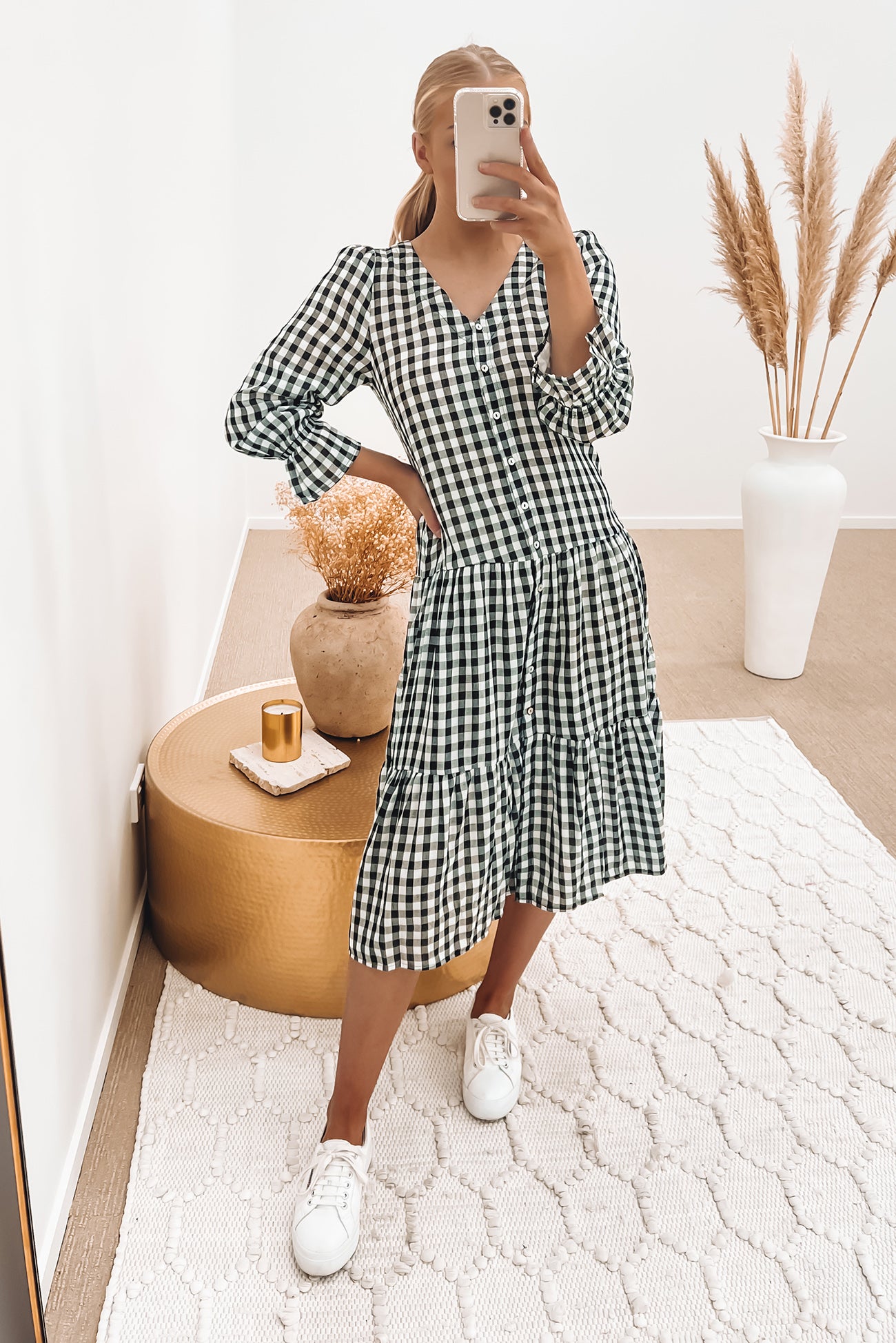 black check midi dress Meeka Midi Dress Black Check