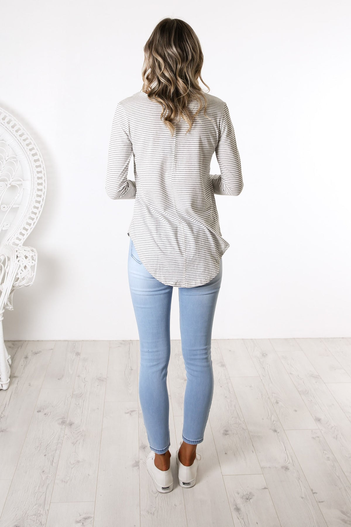Megan Long Sleeve Top White Black Stripe