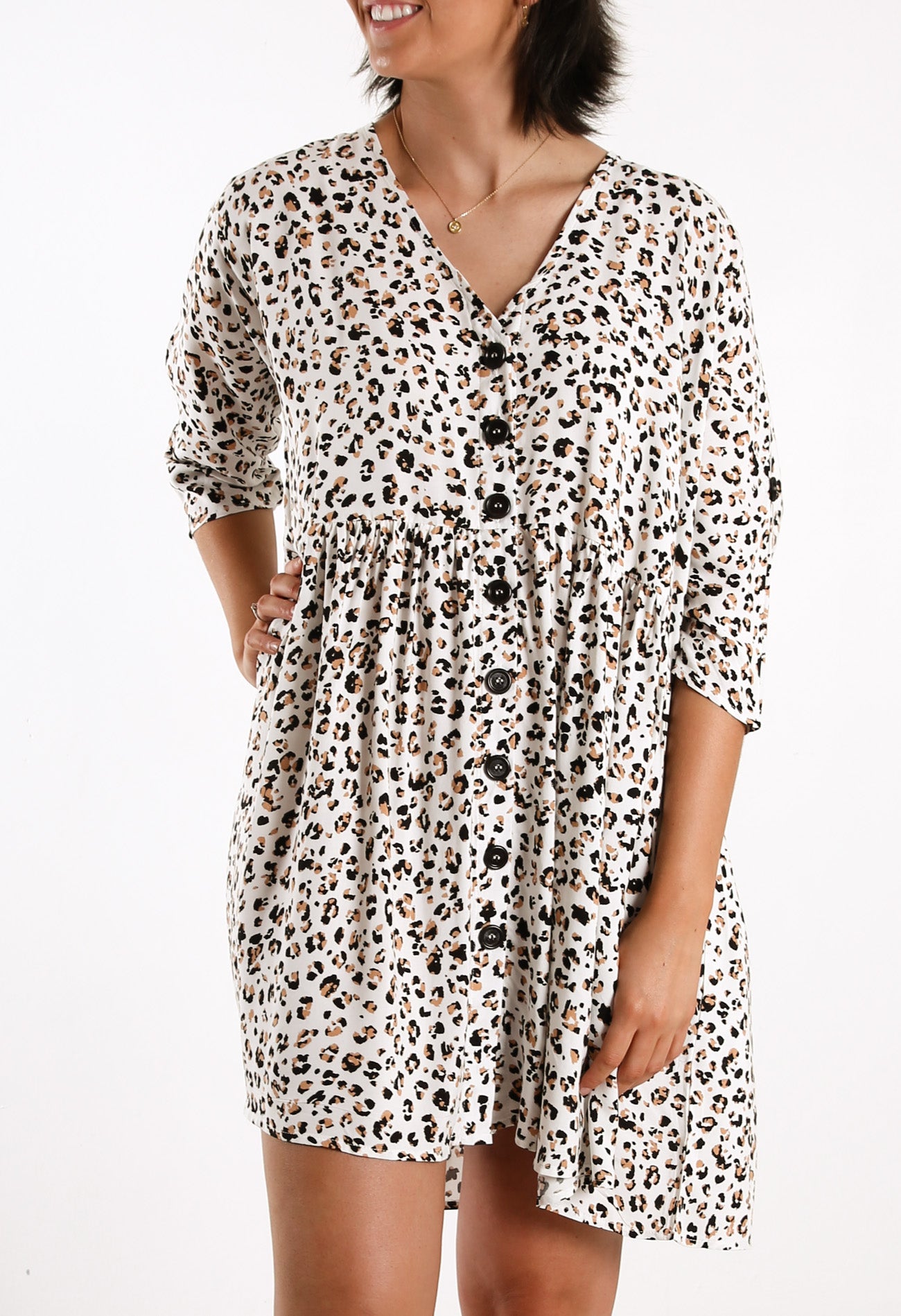 Mercury Dress White Leopard Print