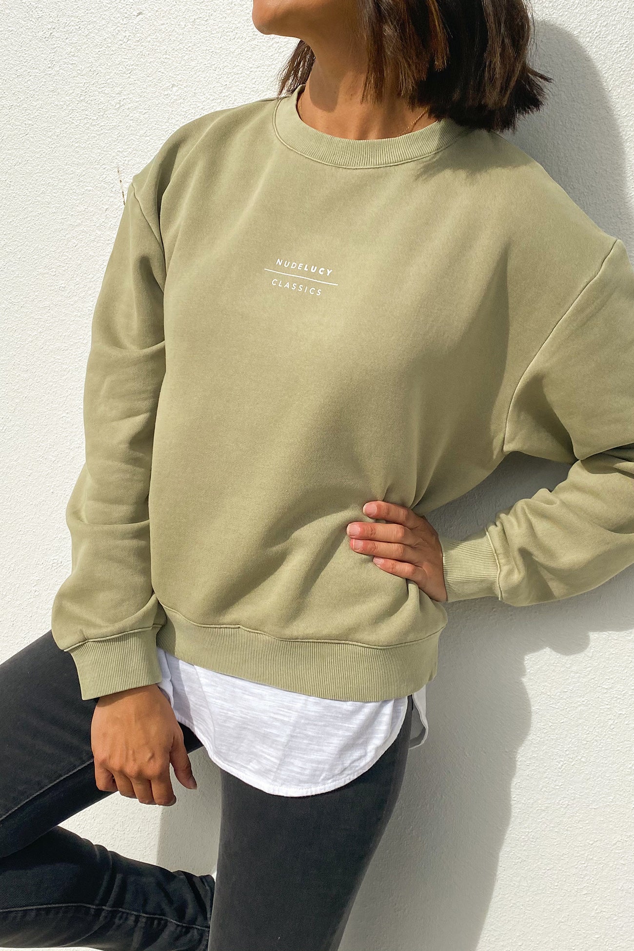 Nude Classics Slogan Sweat Washed Sage