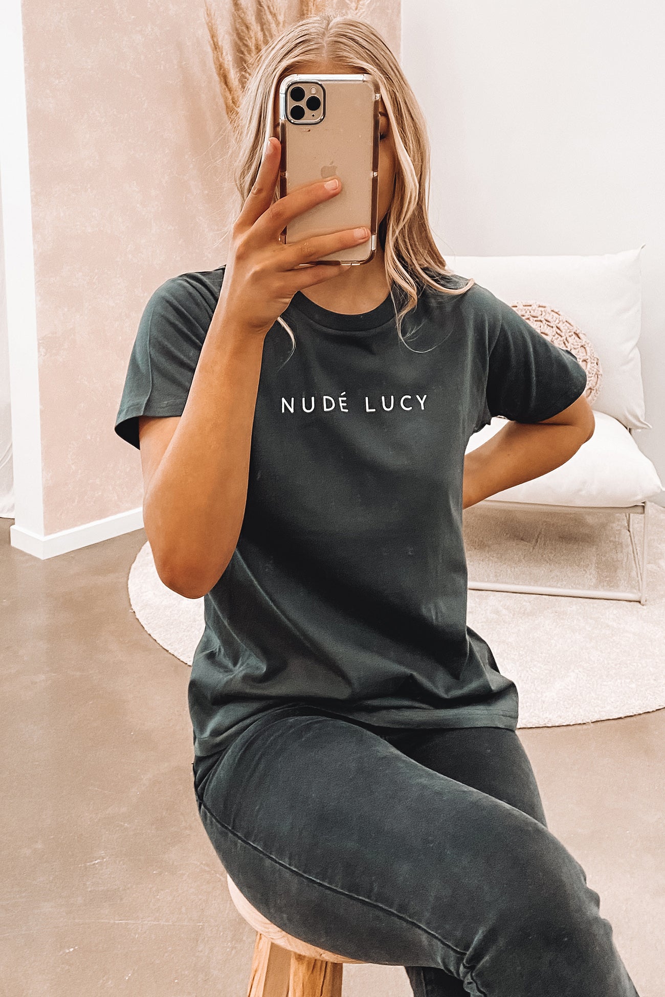 Nude Lucy Organic Slogan Tee Washed Black