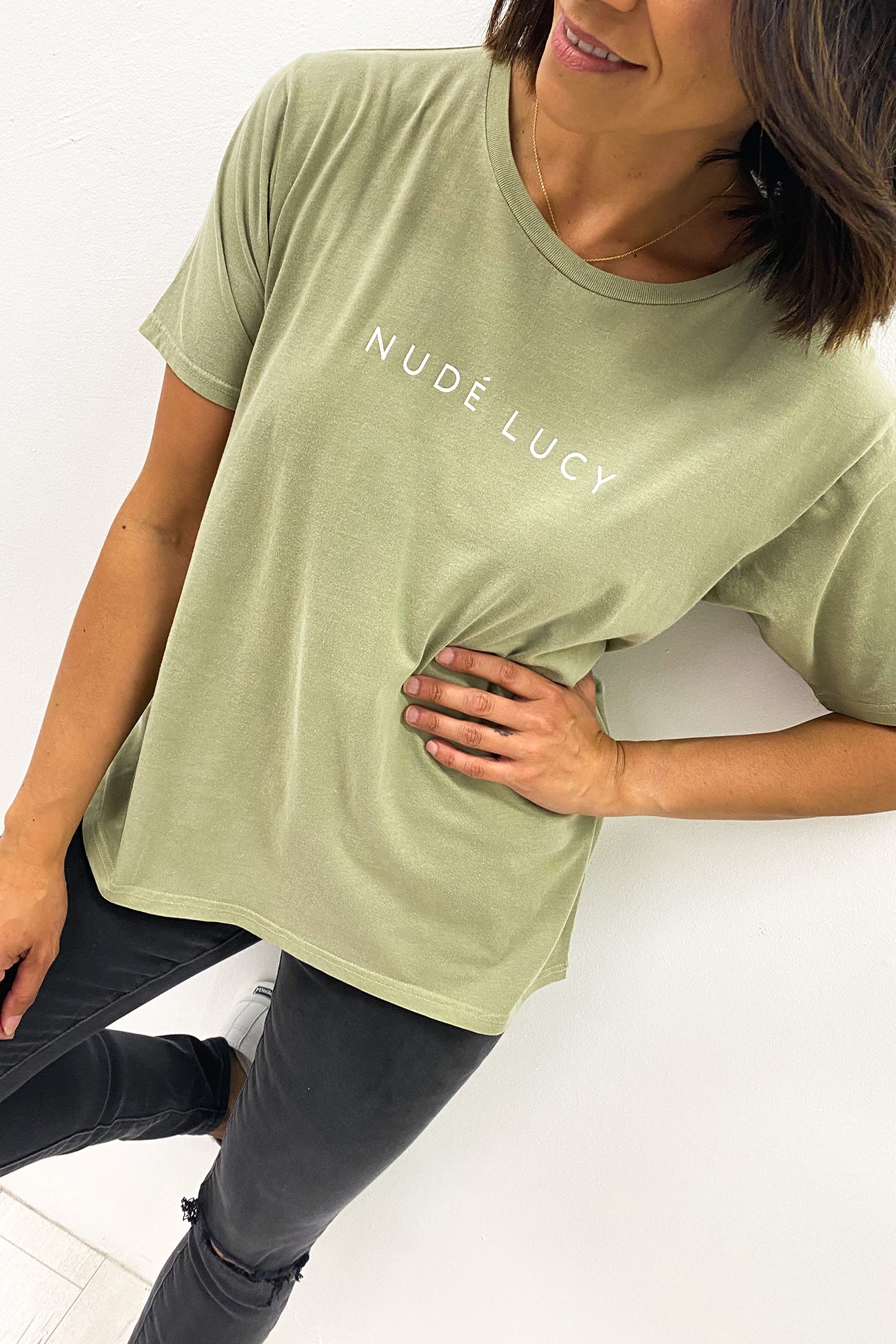 Nude Lucy Slogan Tee Washed Sage