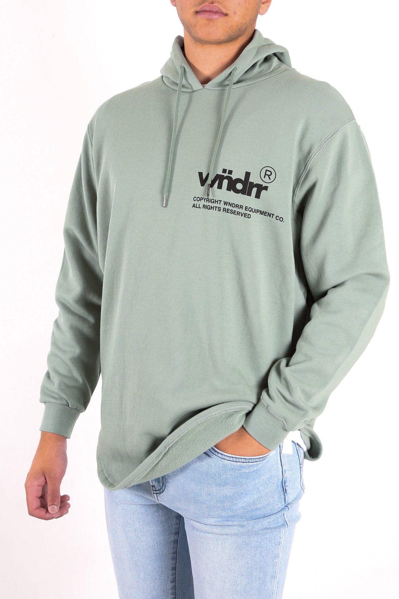 Offcut Curved Hem Hood Sweat Olive