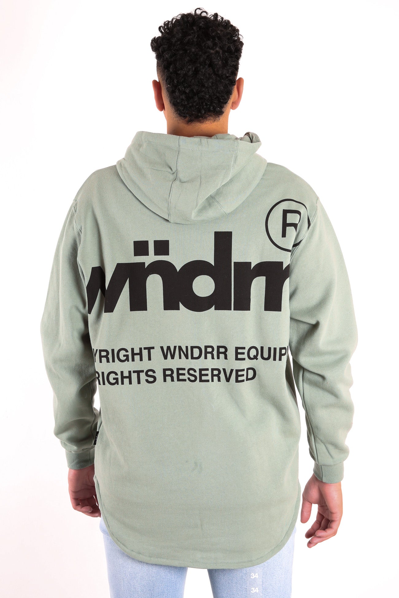 Offcut Curved Hem Hood Sweat Olive