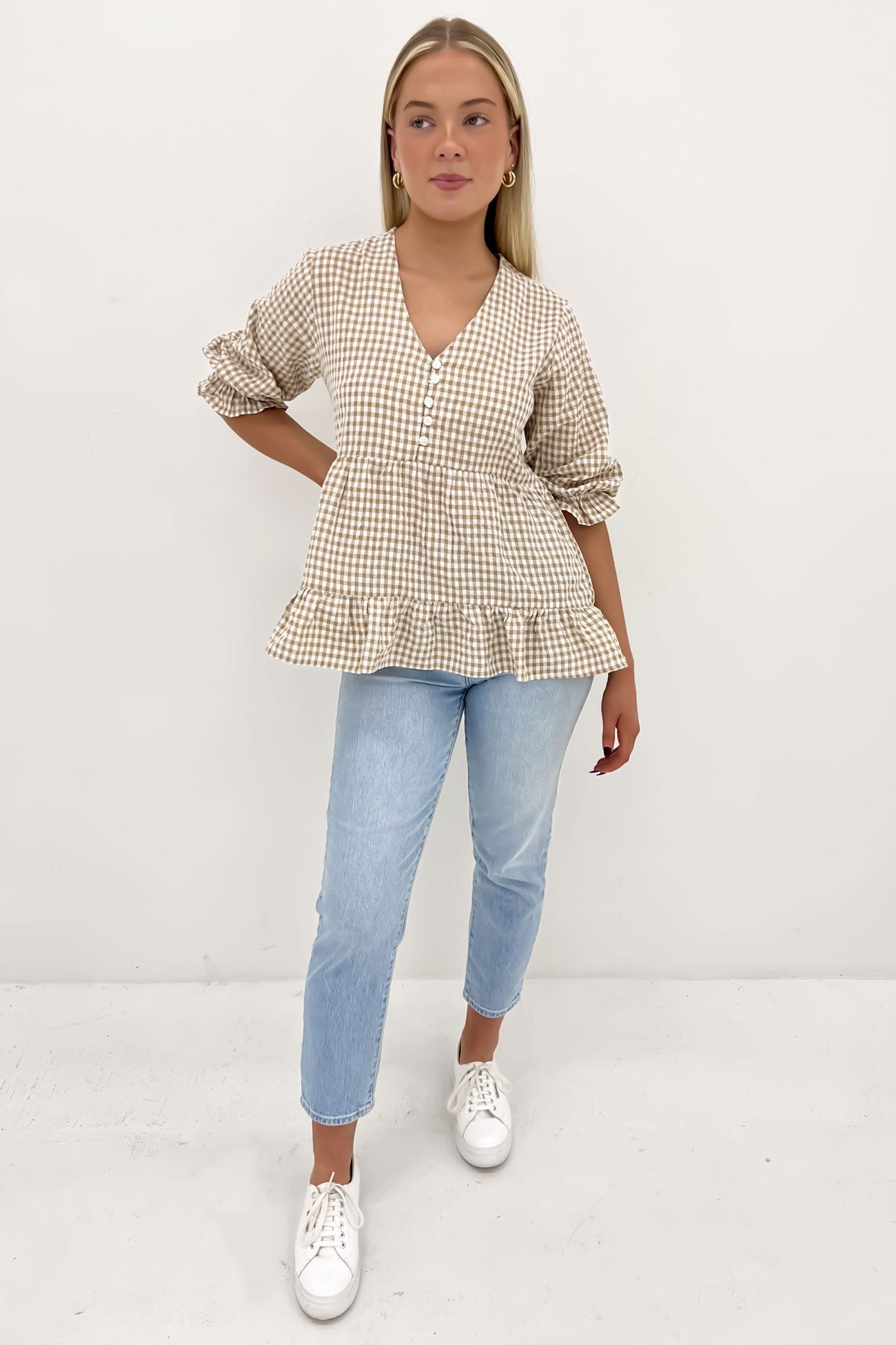 Olly Top Latte Gingham