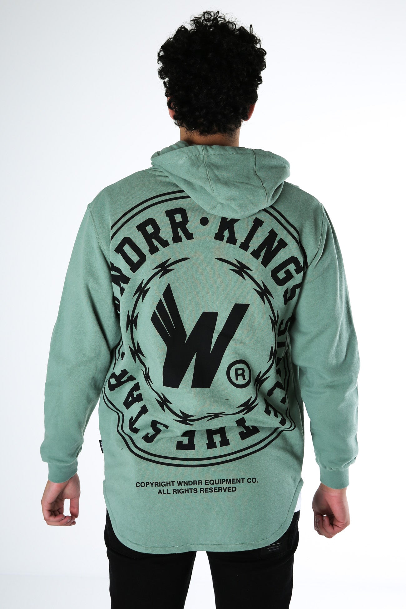 Ornament Curved Hem Hood Sweat Olive