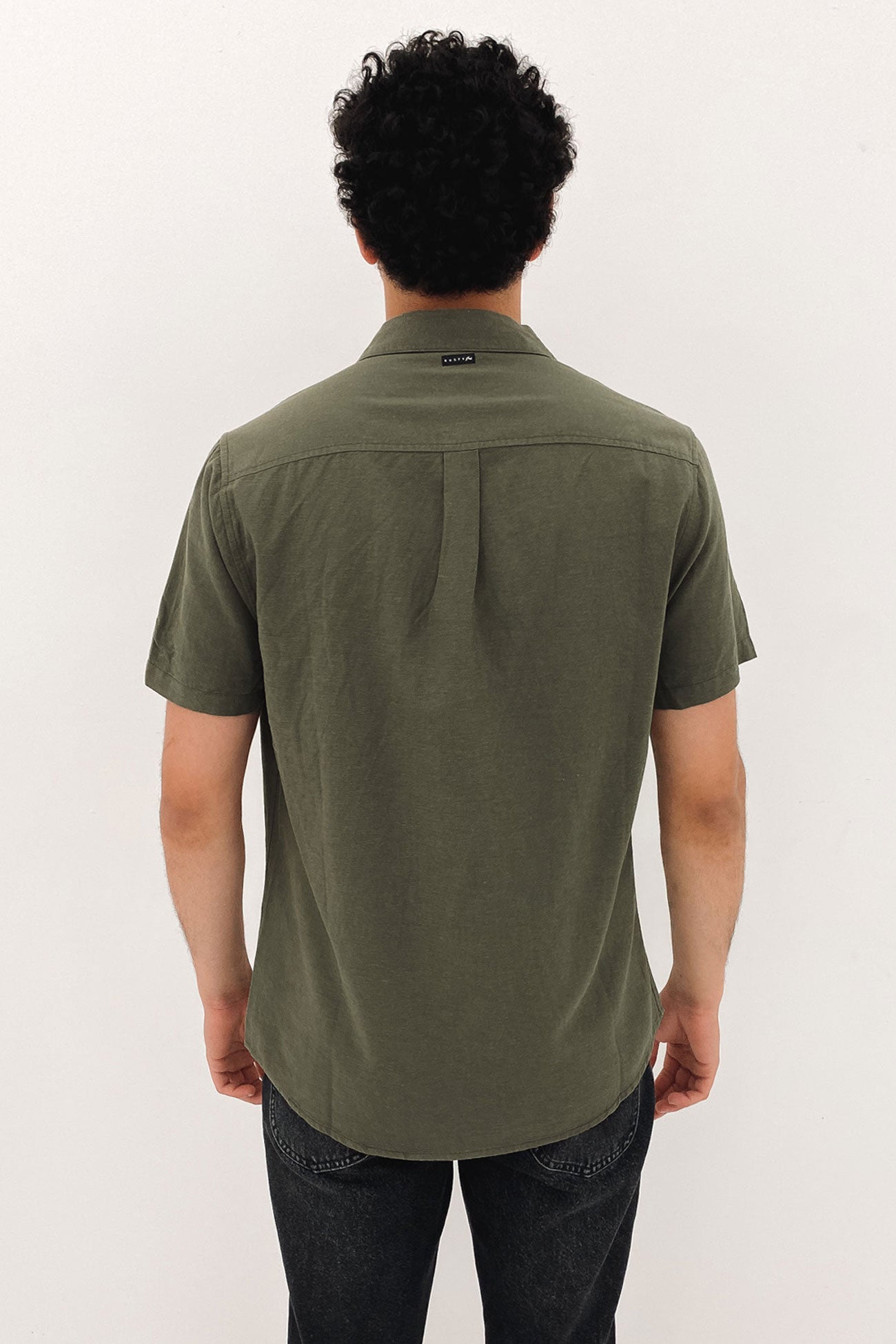 Overtone Short Sleeve Linen Shirt Shadow Army
