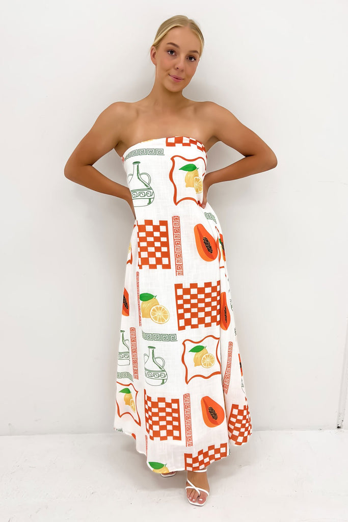 Papaya Maxi Dress White Orange Jean Jail