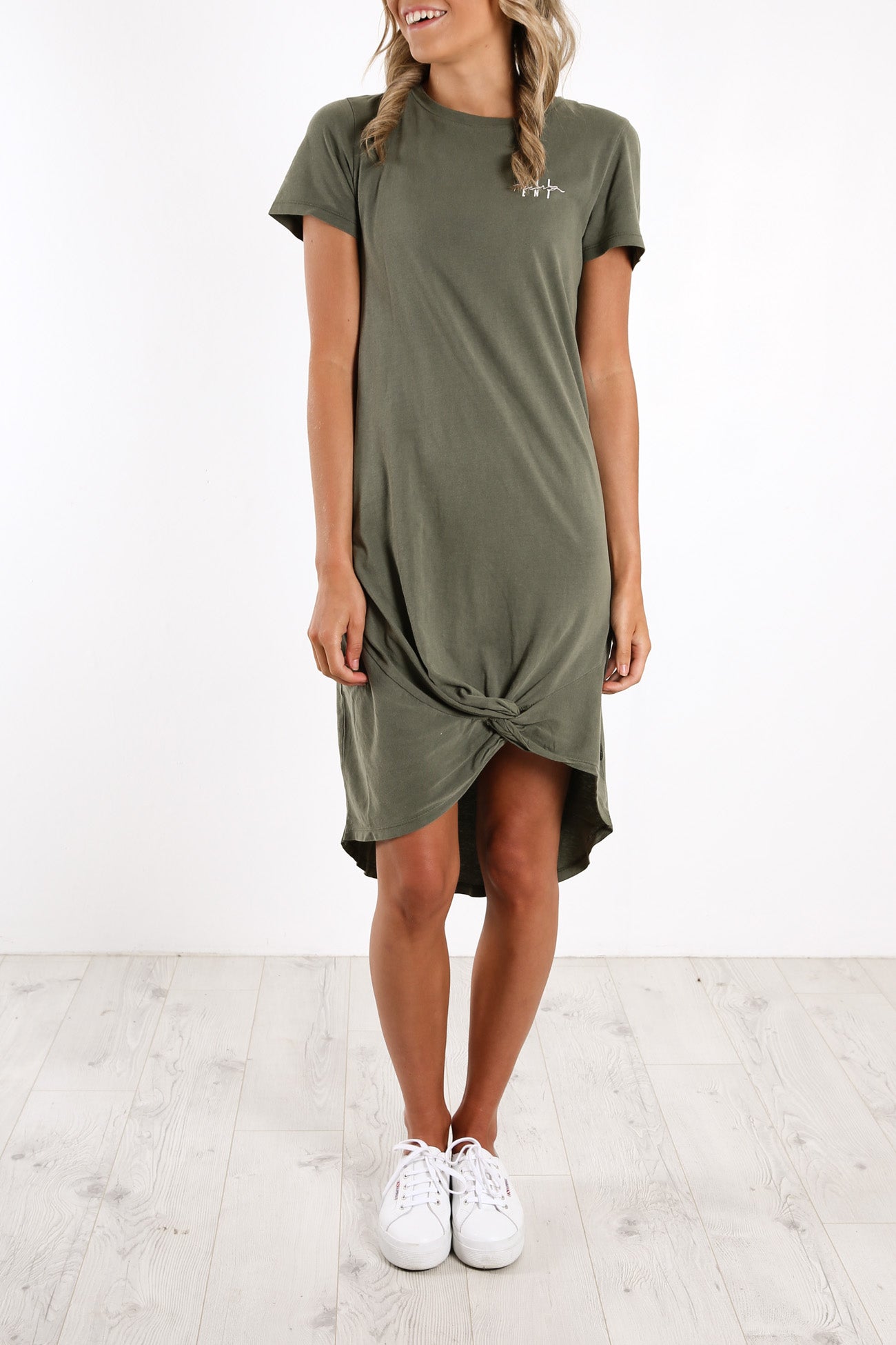 Present Twisted Tee Dress Khaki