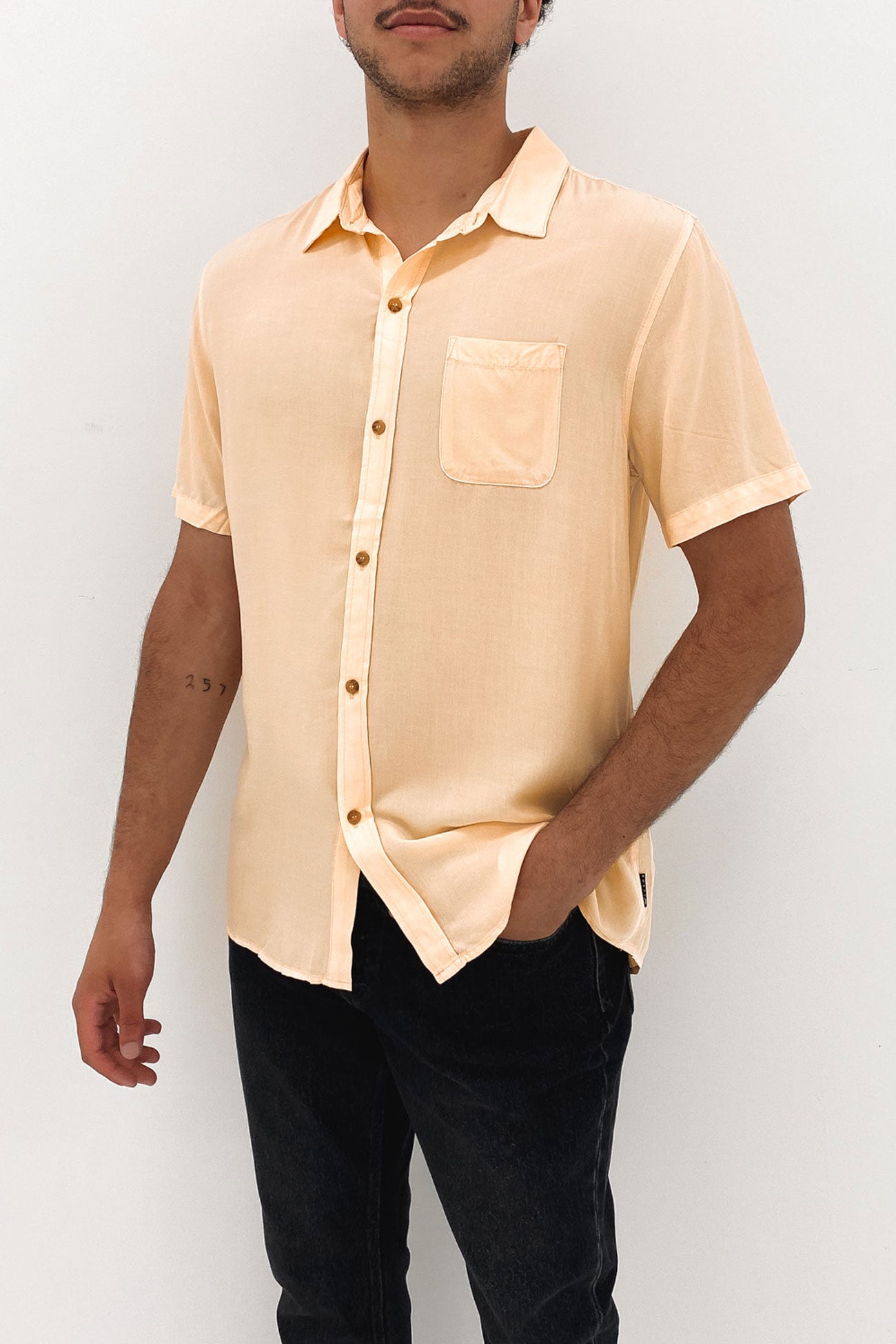 Razor Blade Short Sleeve Rayon Shirt Coconut