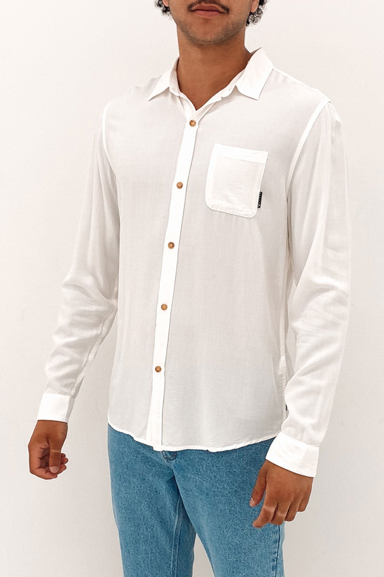 Razor Long Sleeve Rayon Shirt White
