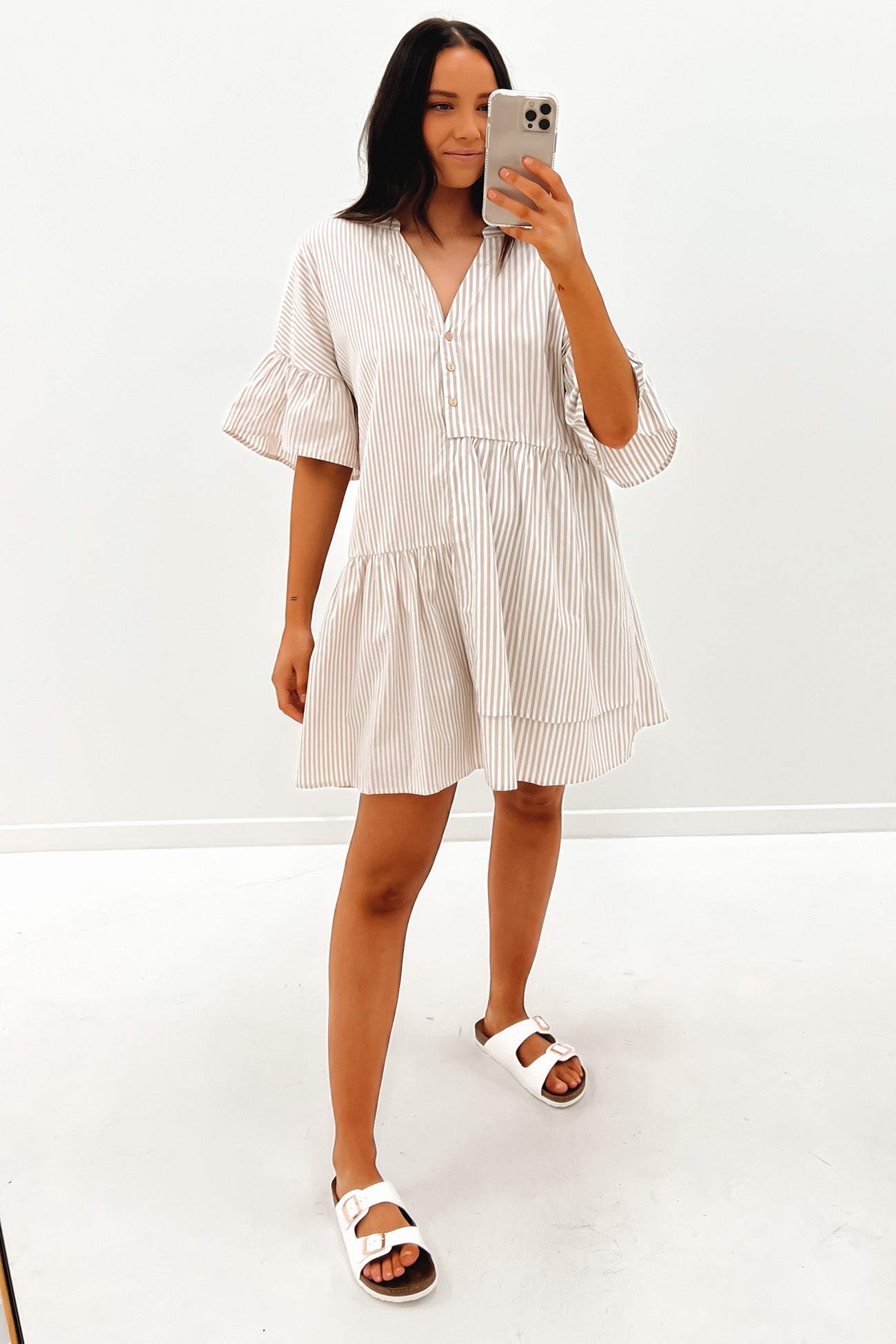 Rochelle Mini Dress Beige Stripe