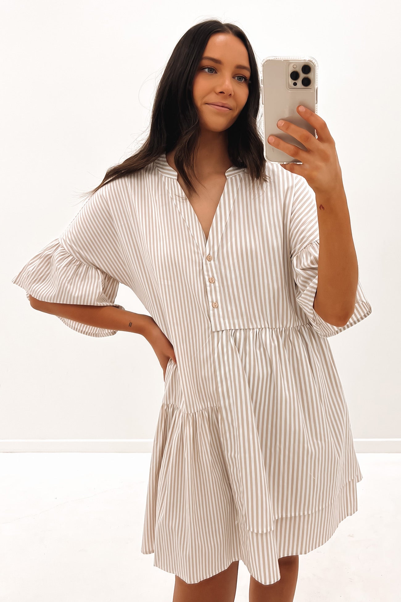Rochelle Mini Dress Beige Stripe