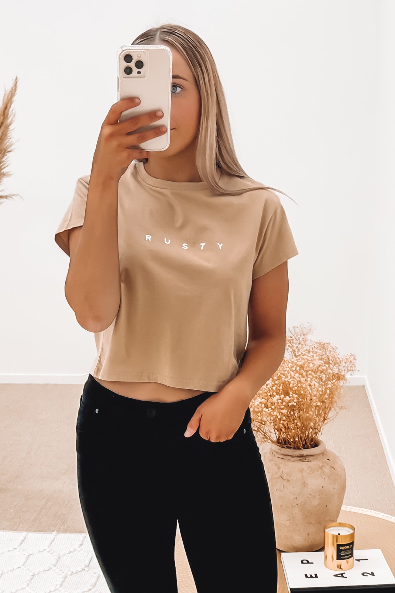 Rusty Essentials Classic Slim Crop Tee Light Fennel