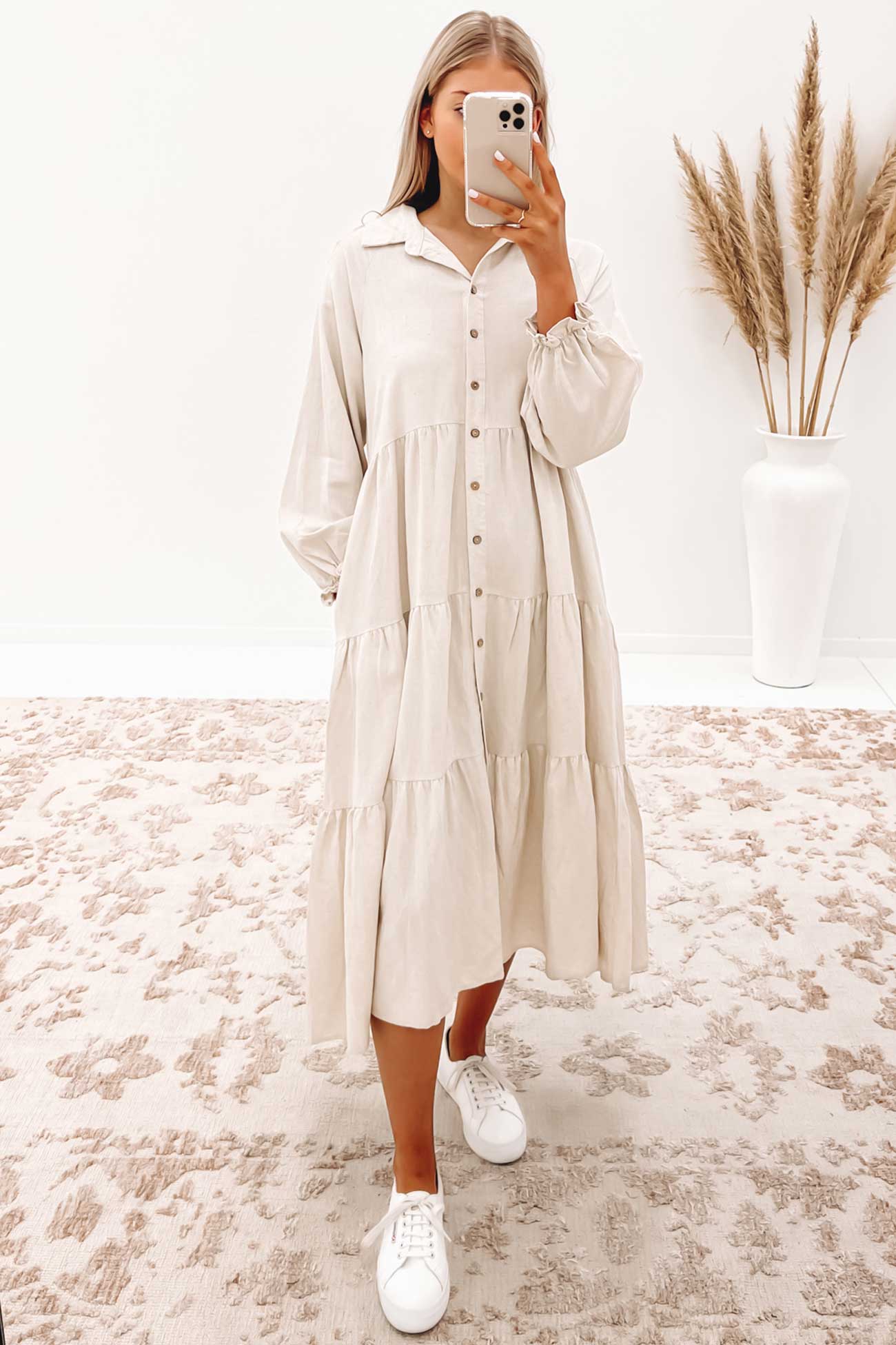 chinese dress ladies Sadey Midi Dress Beige
