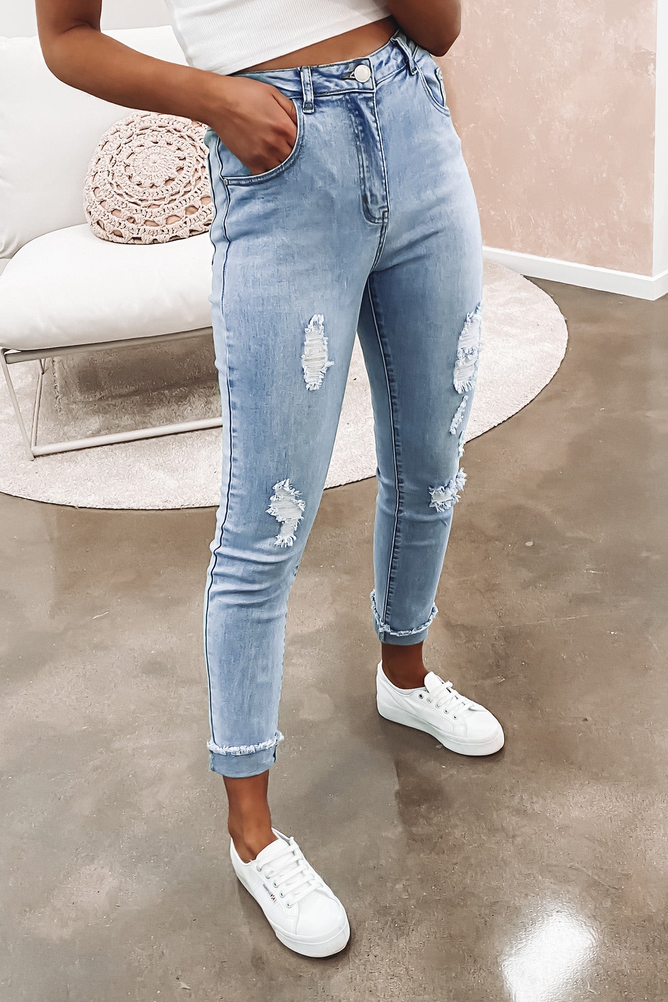 Safaya Ripped Jean Light Blue