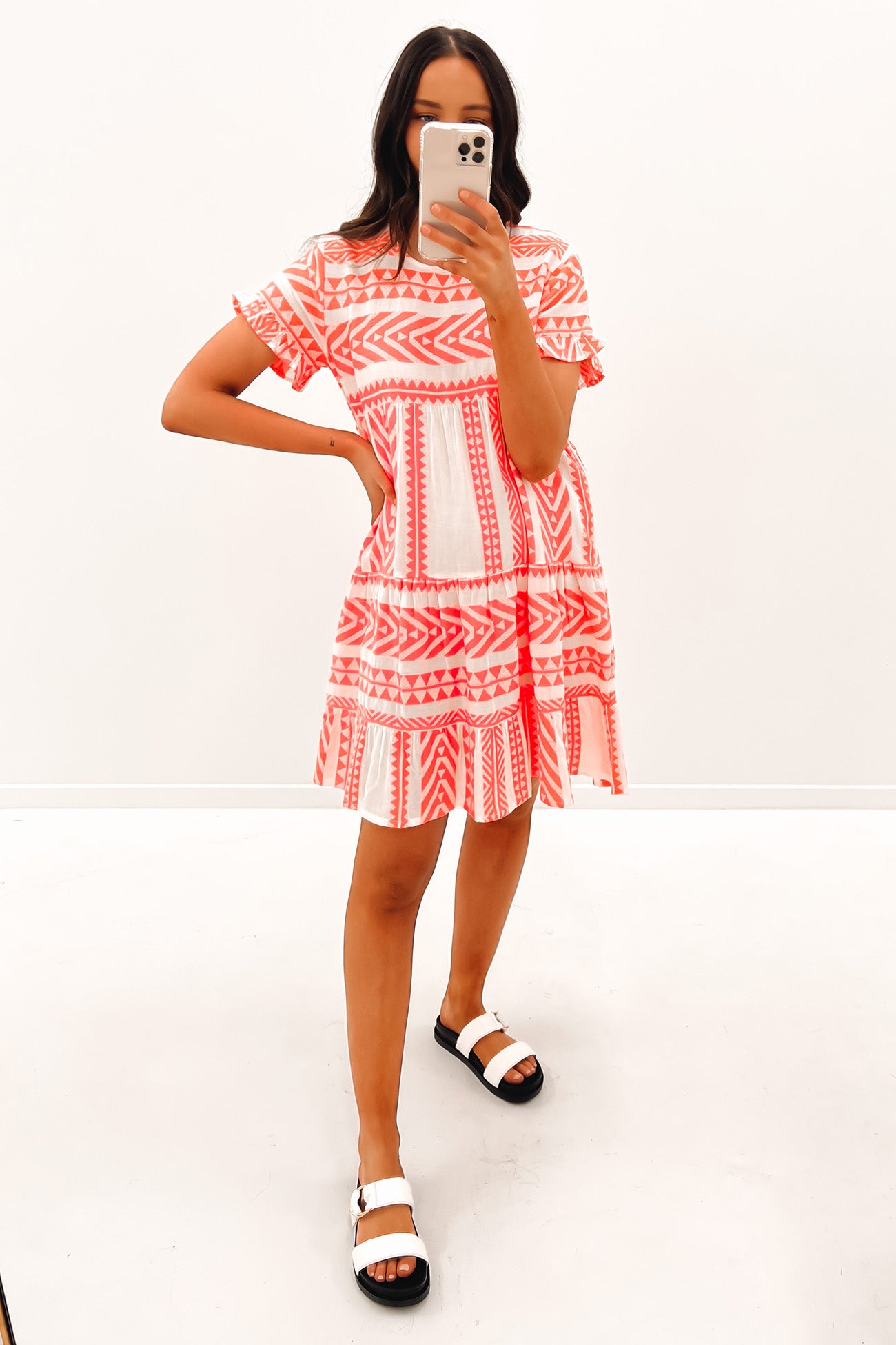 Sarah Mini Dress Orange White