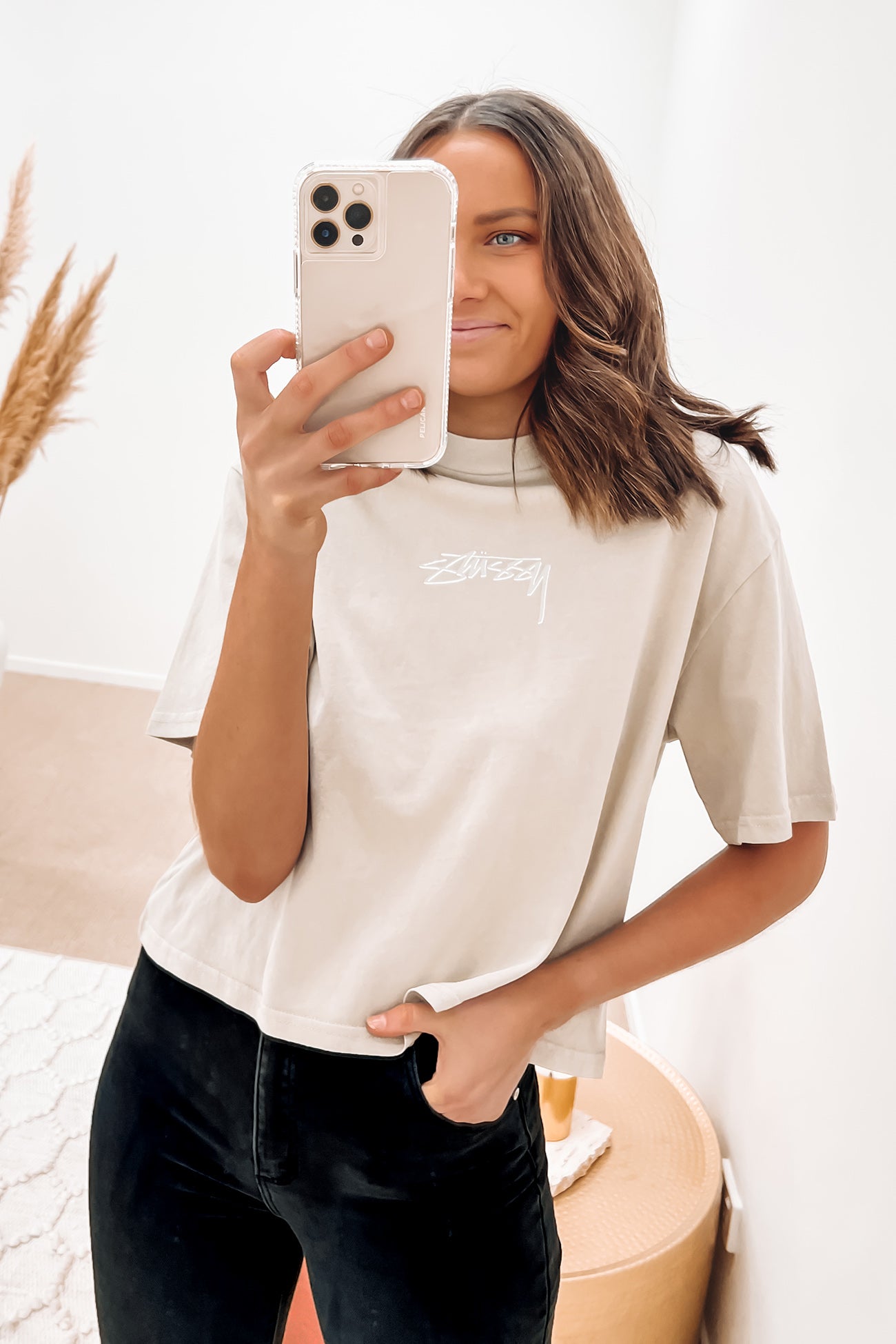 Shadow Script Boxy Tee White Sand