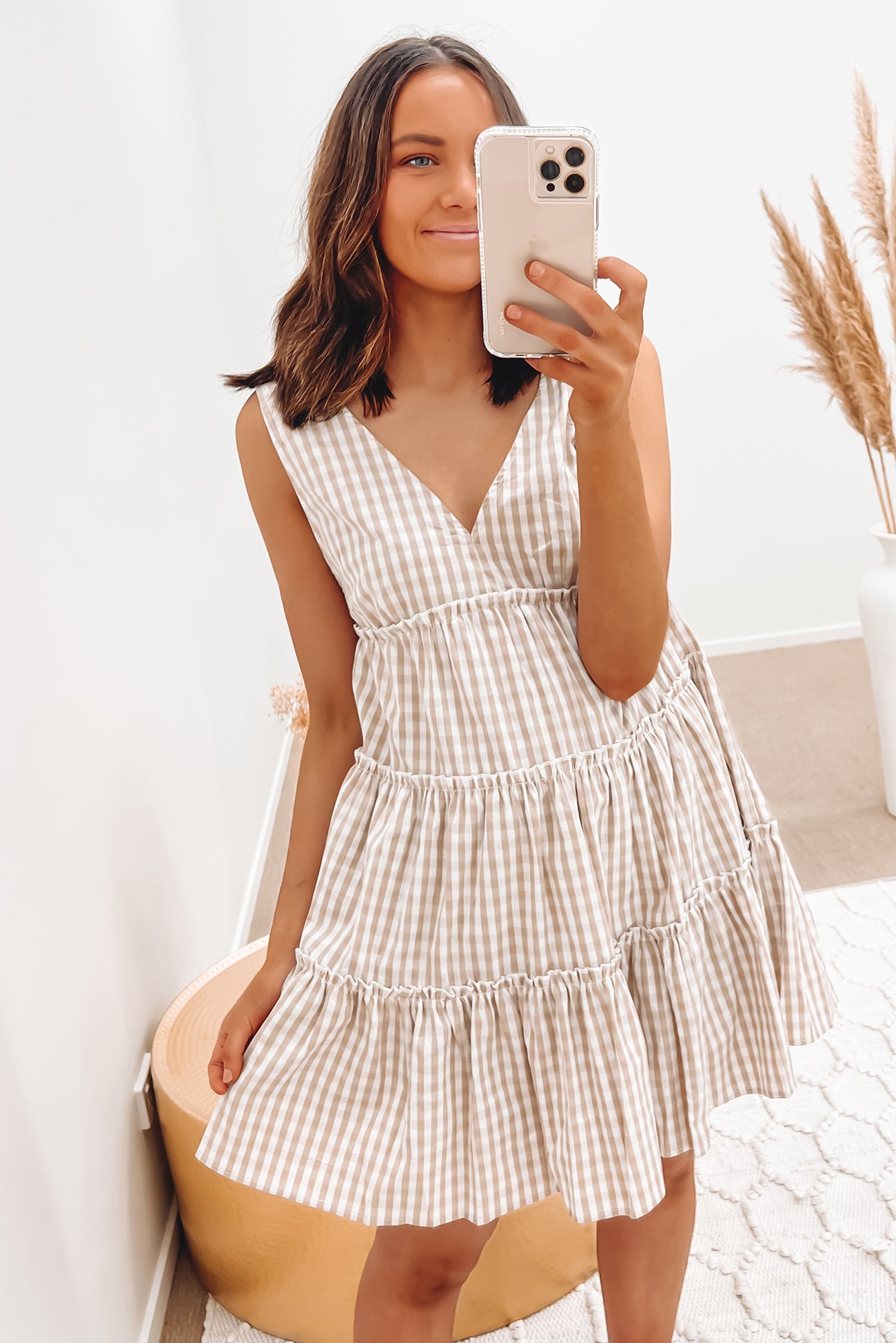 Simplicity Gingham Dress Beige