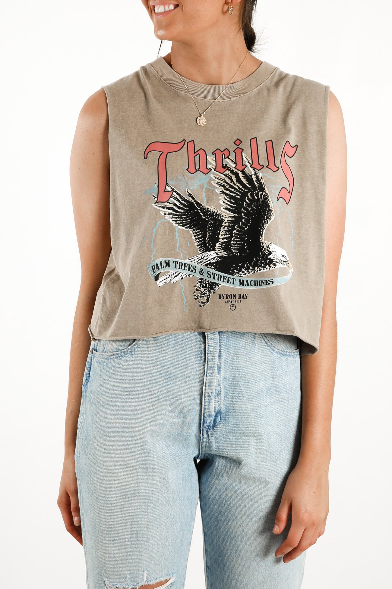 Storm The Castle Crop Muscle Vintage Khaki