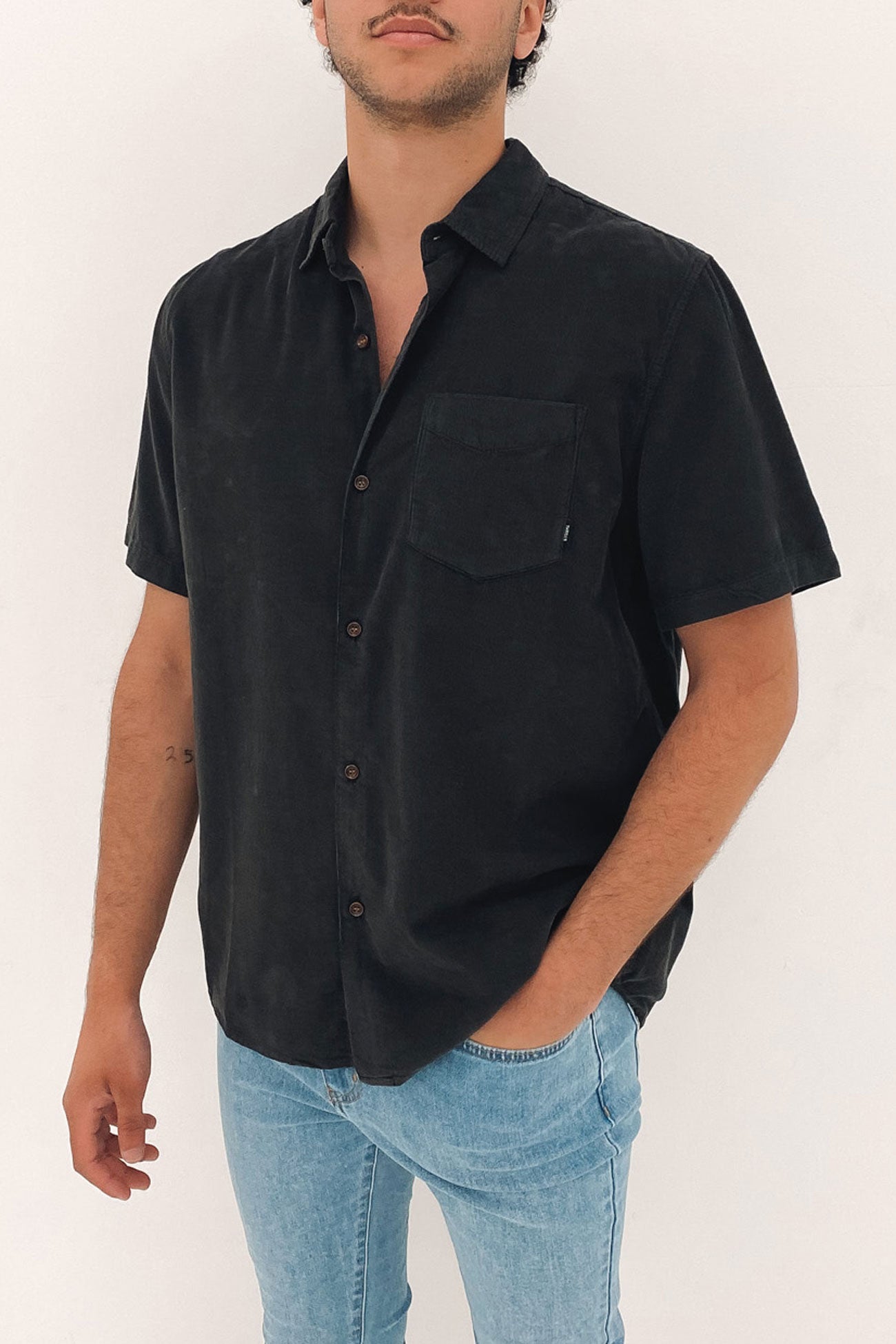 Stranded Cord Short Sleeve Shirt Dark Charcoal