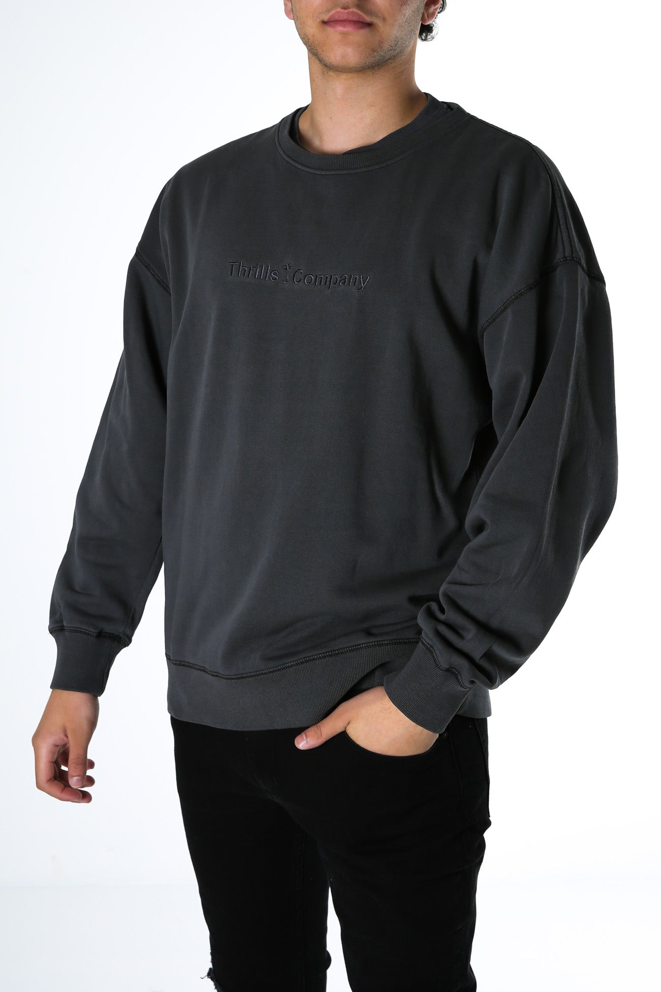 Tonal Thrills Company Embro Slouch Fit Crew Merch Black