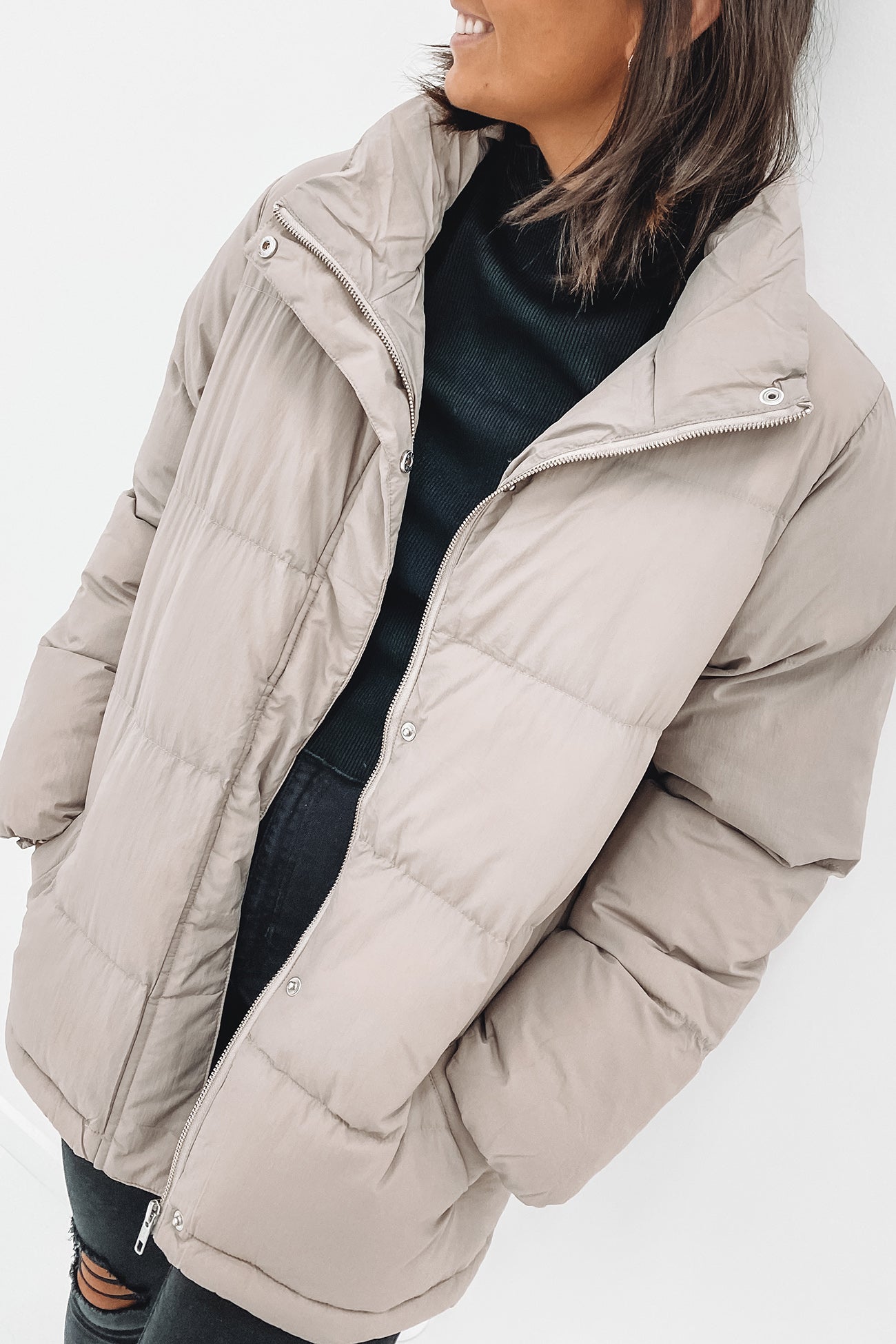 Topher Longline Puffer Taupe