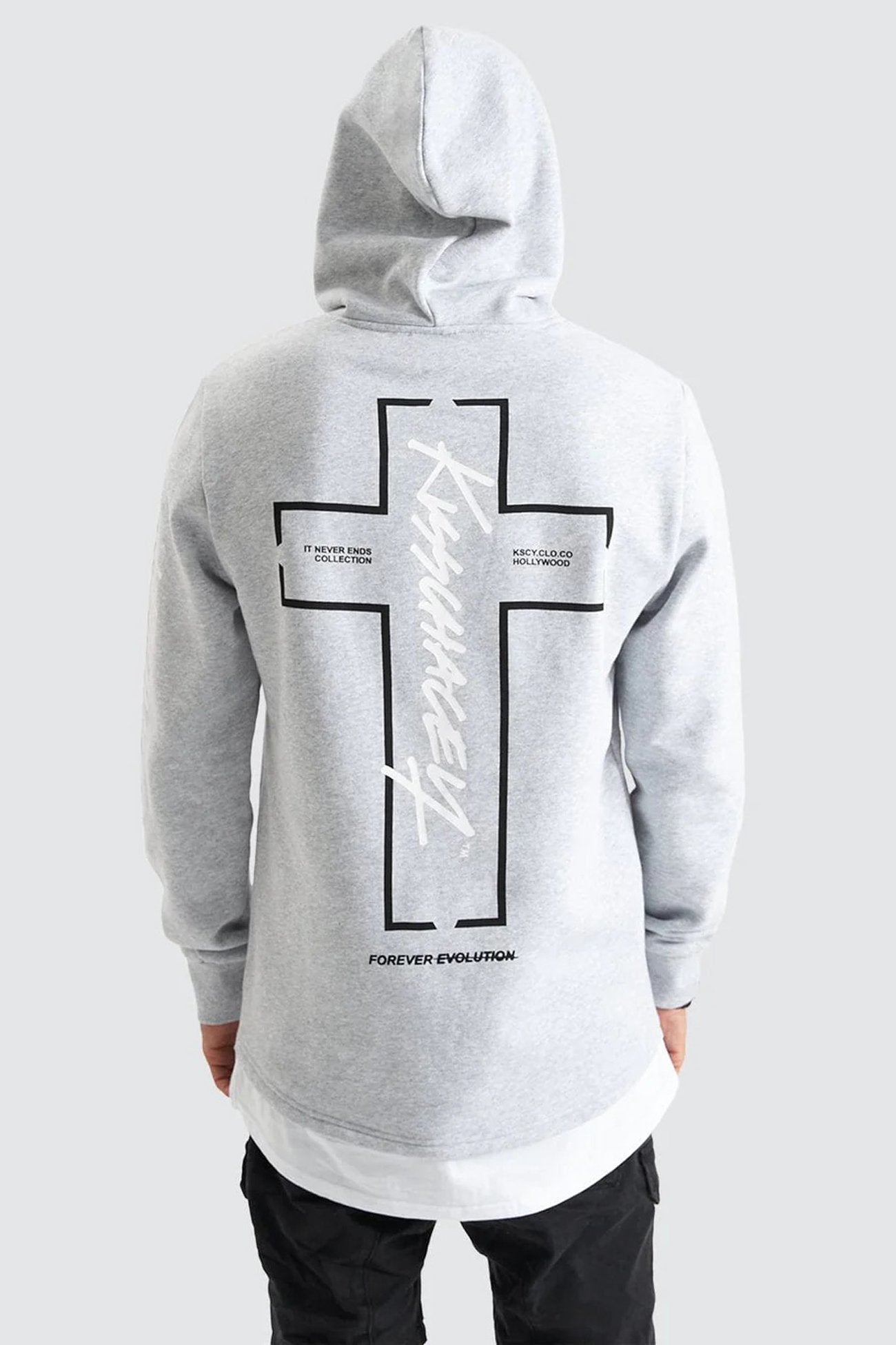Trevor Hooded Layered Dual Curved Sweater Grey Marle