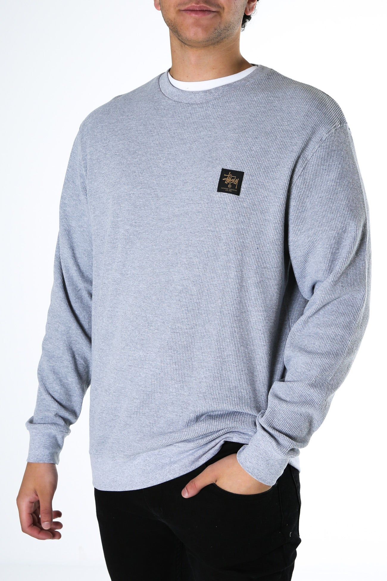 Workwear Waffle Crew True Grey Marle