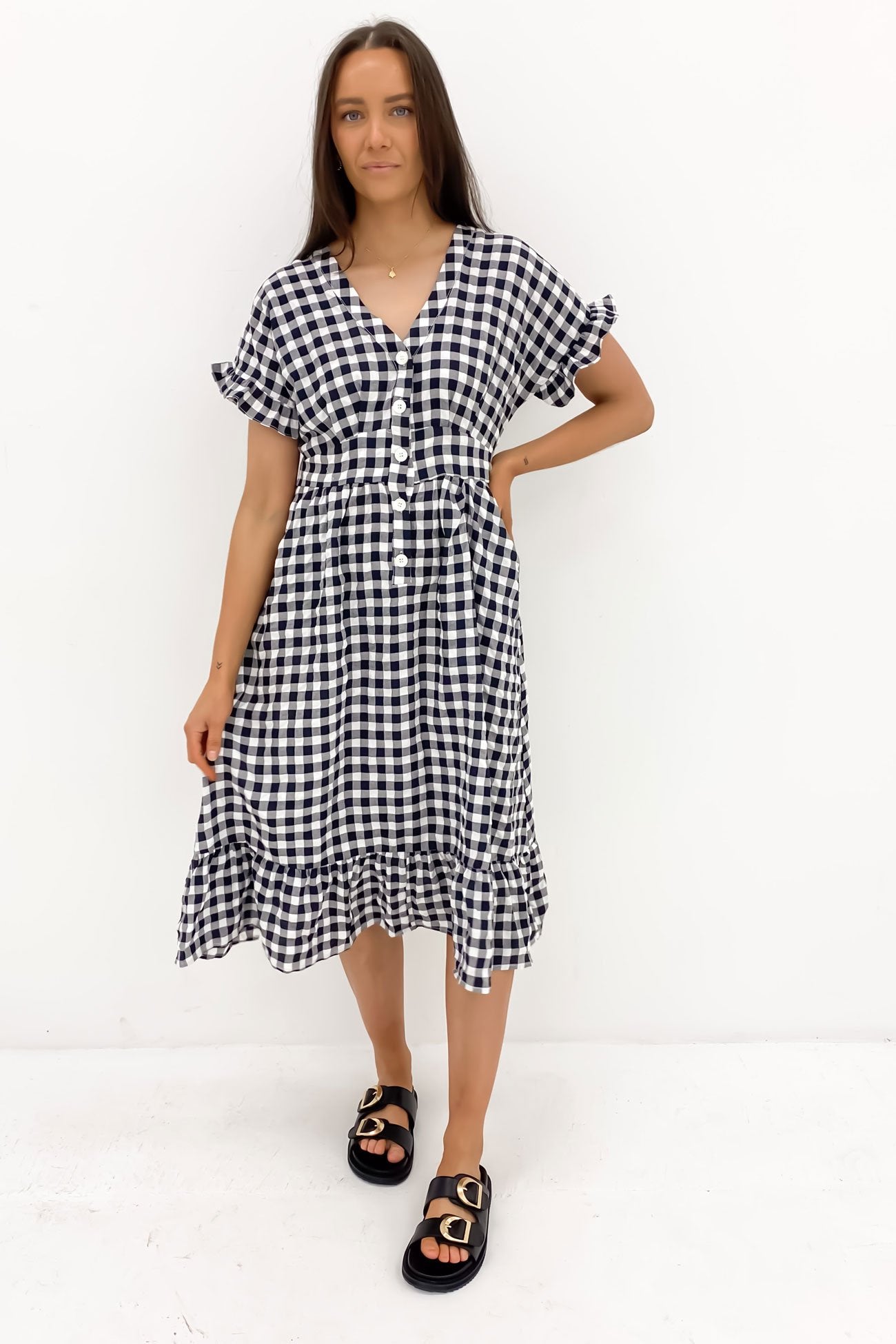 Wren Midi Dress Black Gingham