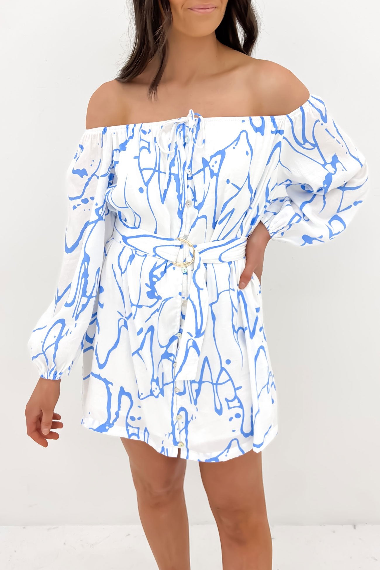 Wynter Mini Dress White Blue