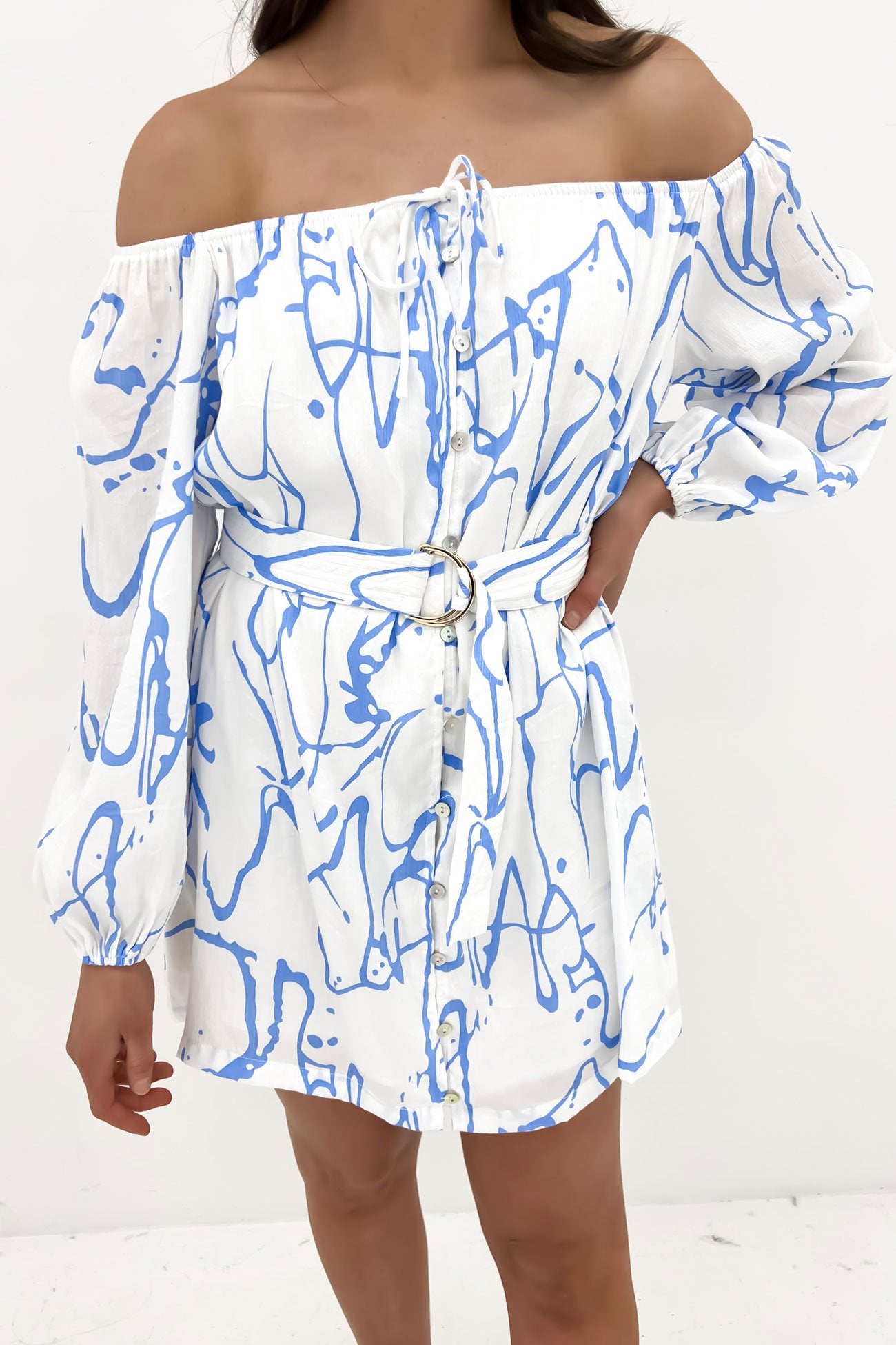 Wynter Mini Dress White Blue