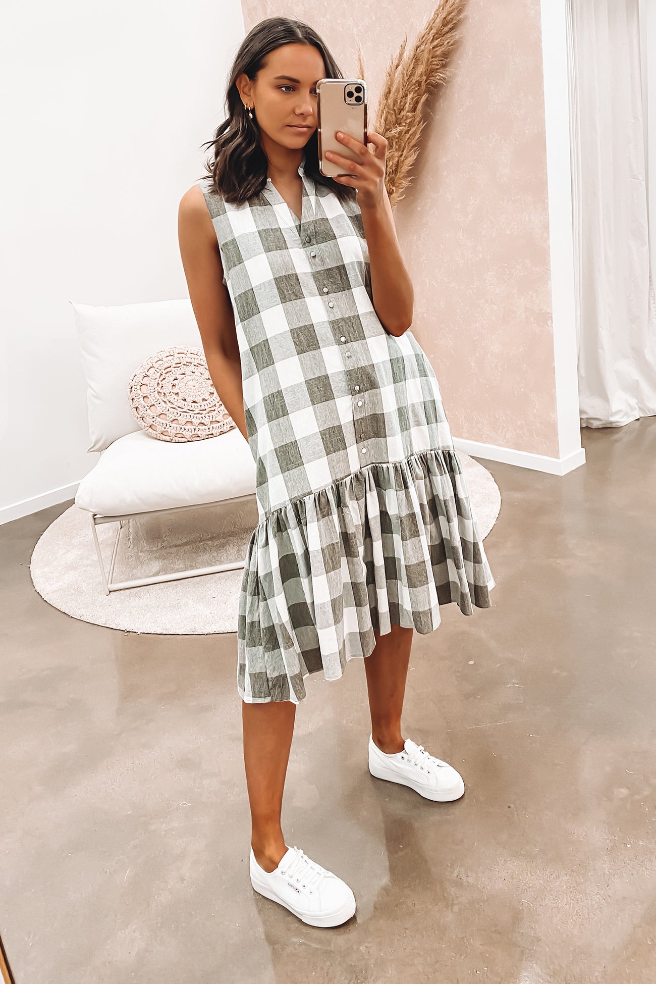Yarra Check Dress Olive