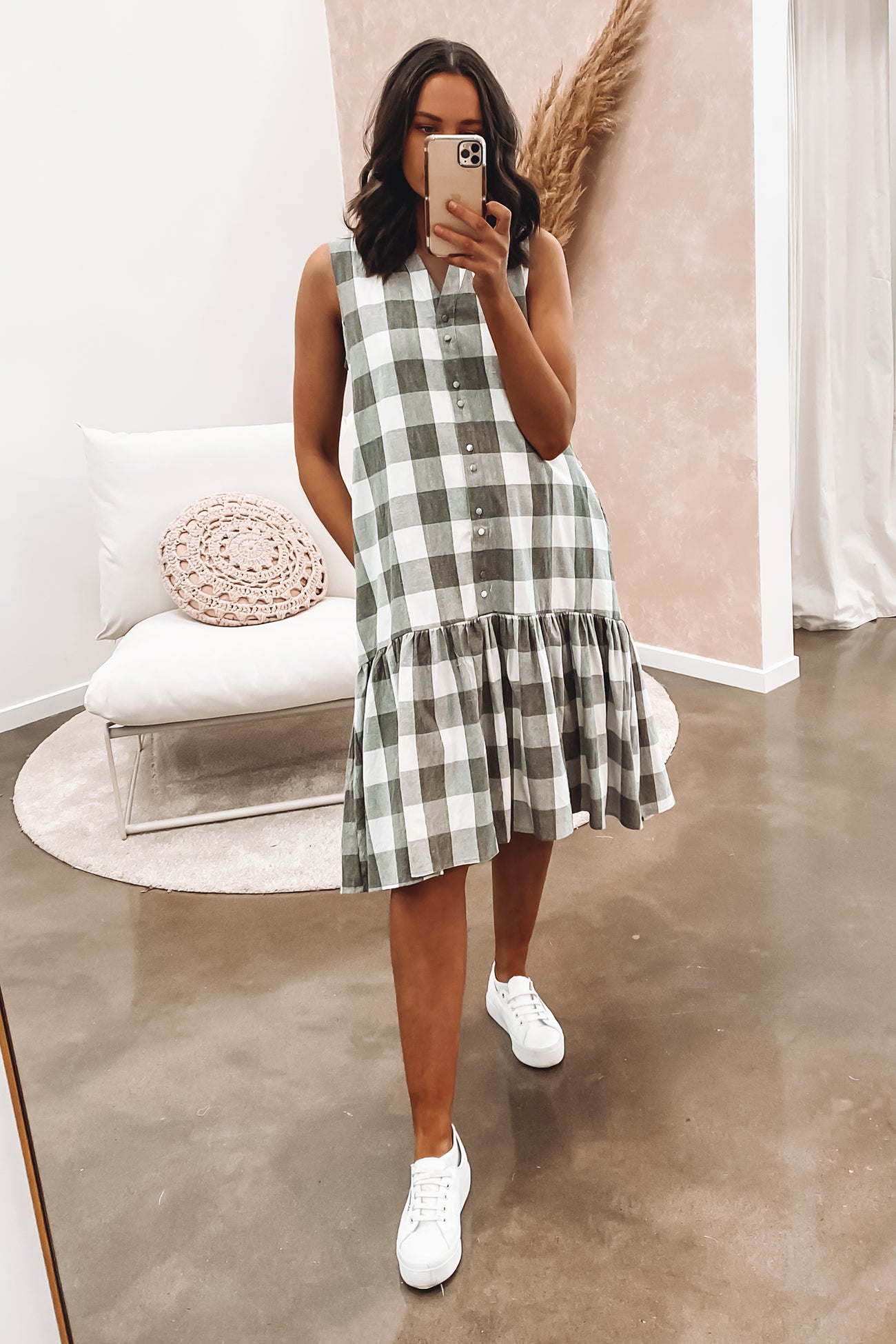 Yarra Check Dress Olive