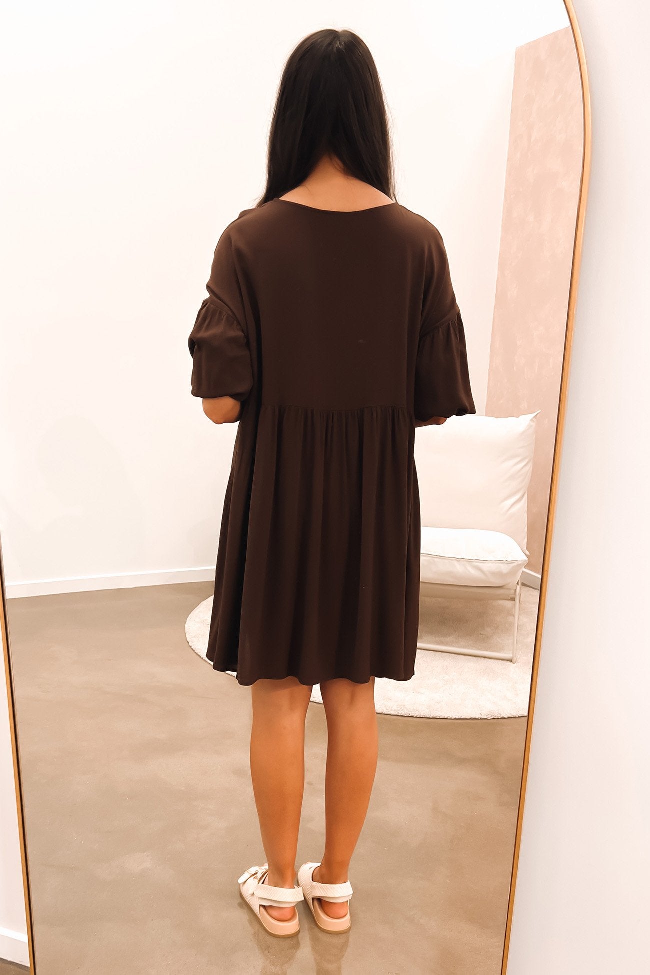 Yasmin Bubble Sleeve Mini Dress Chocolate