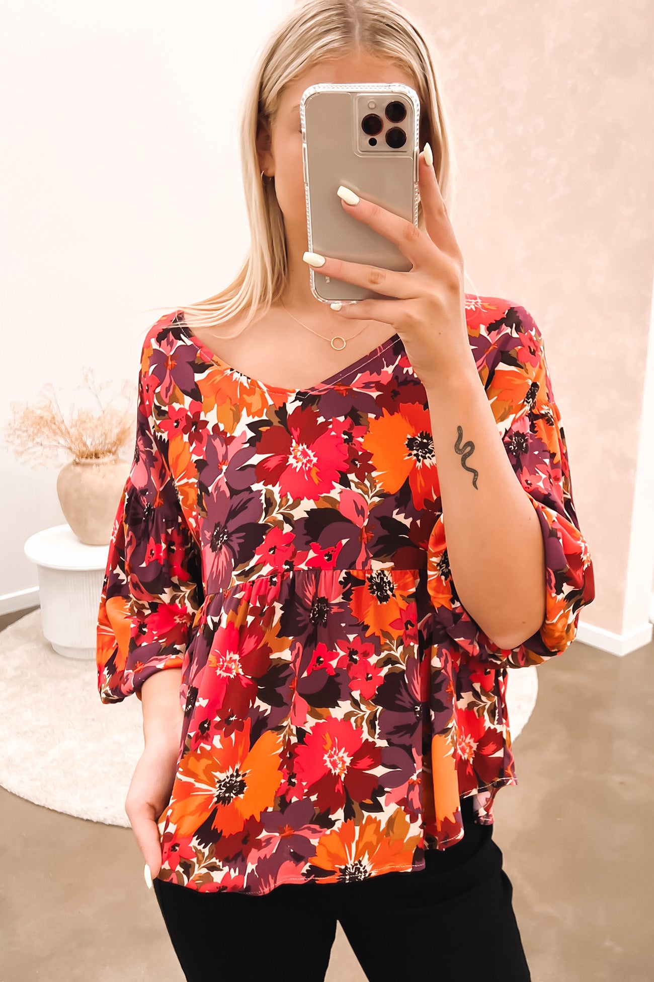 Yasmin Bubble Sleeve Top Berry Floral