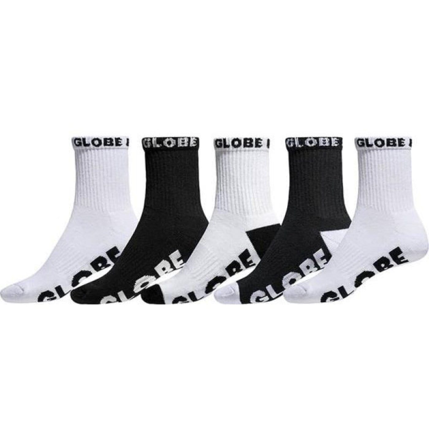 Quarter Sock 5 Pack Crew Black White Globe - Jean Jail