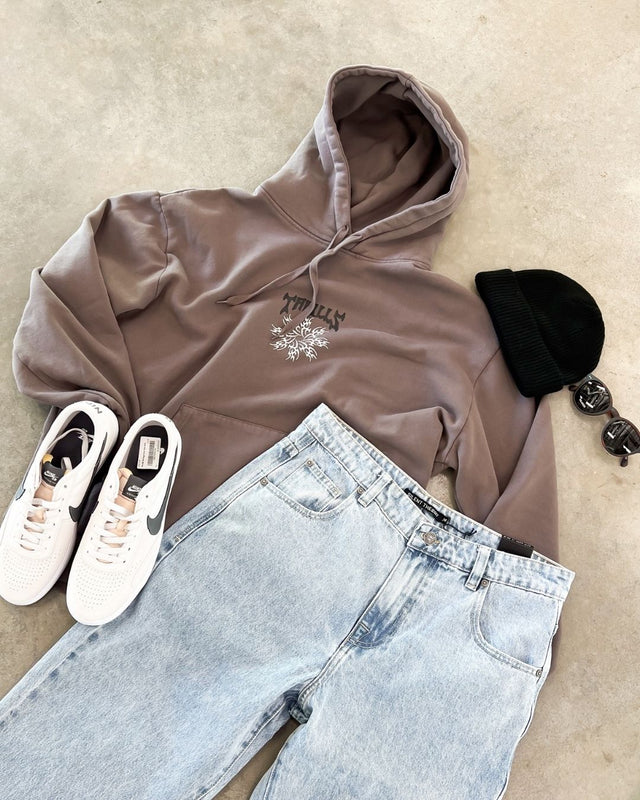 Stagger Slouch Pull On Cropped Hood Clay Smoke