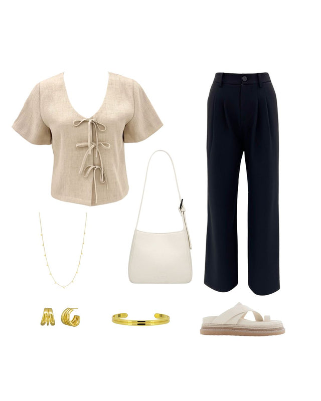 Onyx Tie Tee Oat & Maddox Pant Black