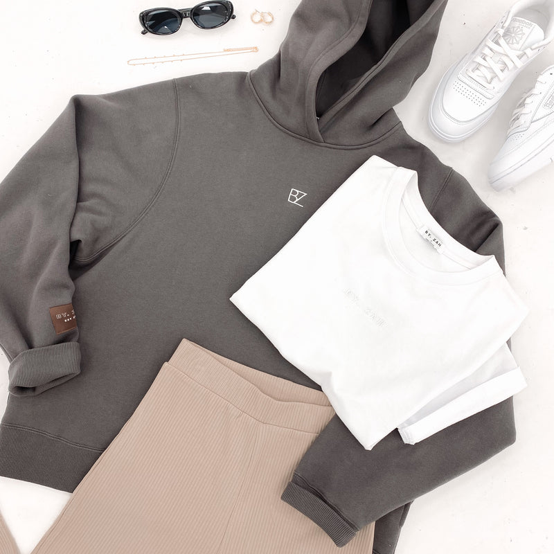 Journey Oversized Hoodie + BZ Tonal Tee + Tylar Lounge Rib Pant