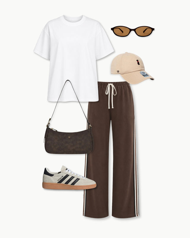 Noah Oversized Tee White + Portland Denim Pant Chocolate