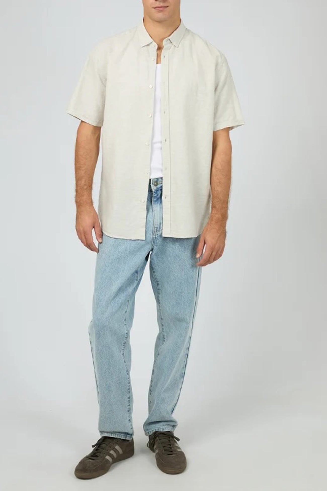Textured Linen Short Sleeve Shirt Dove