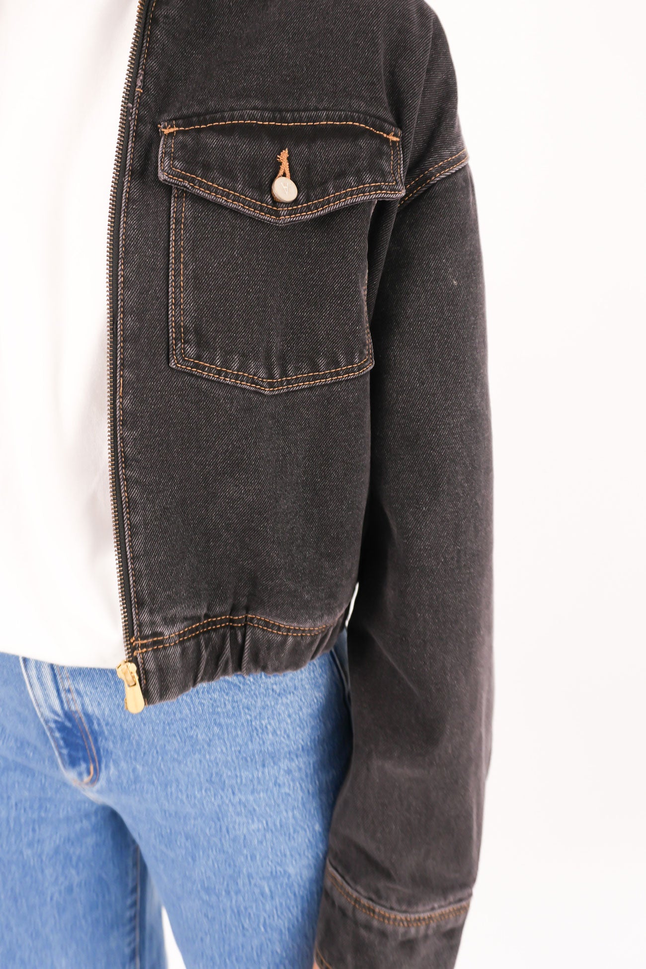 A Denim Bomber Jacket Cara