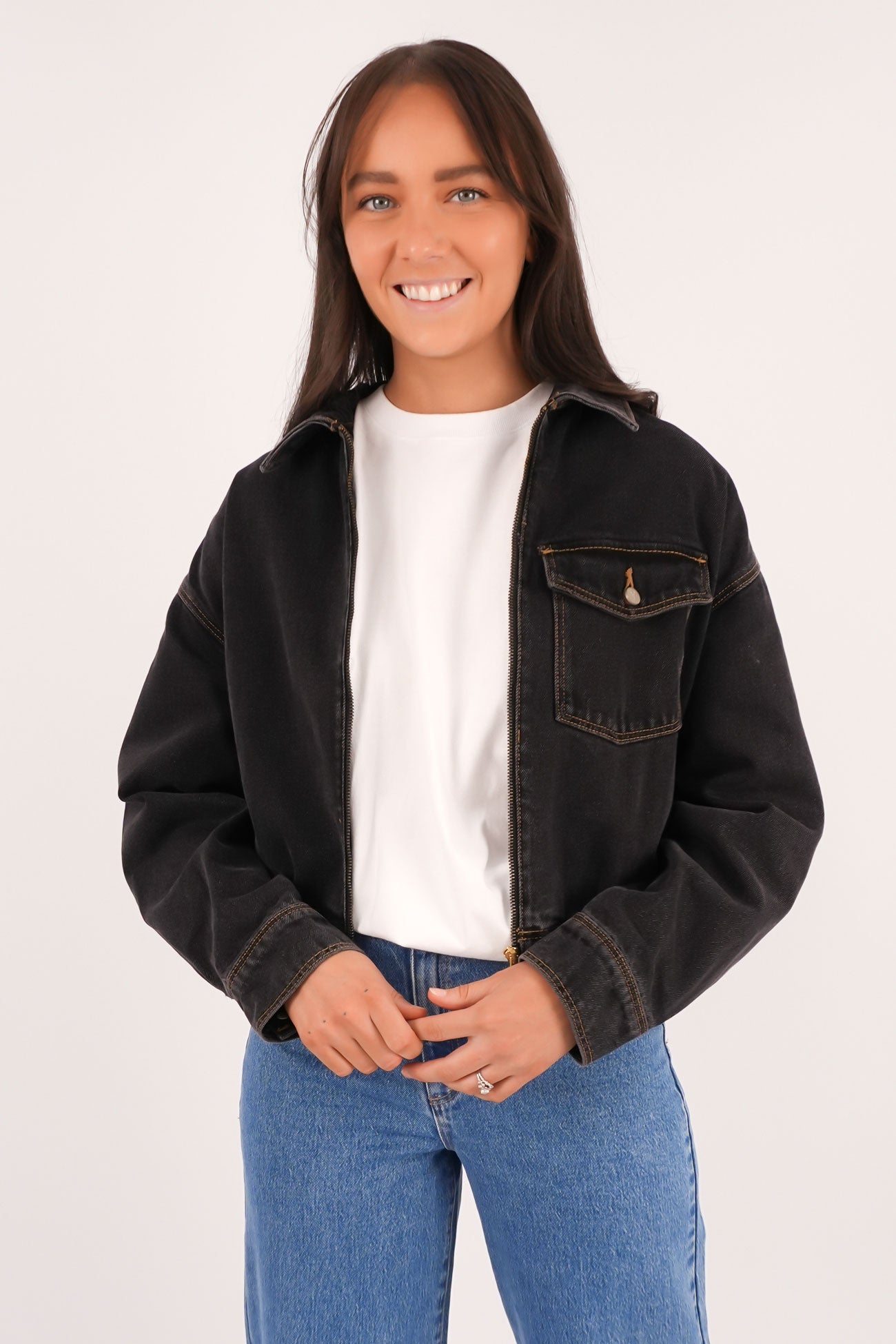 A Denim Bomber Jacket Cara