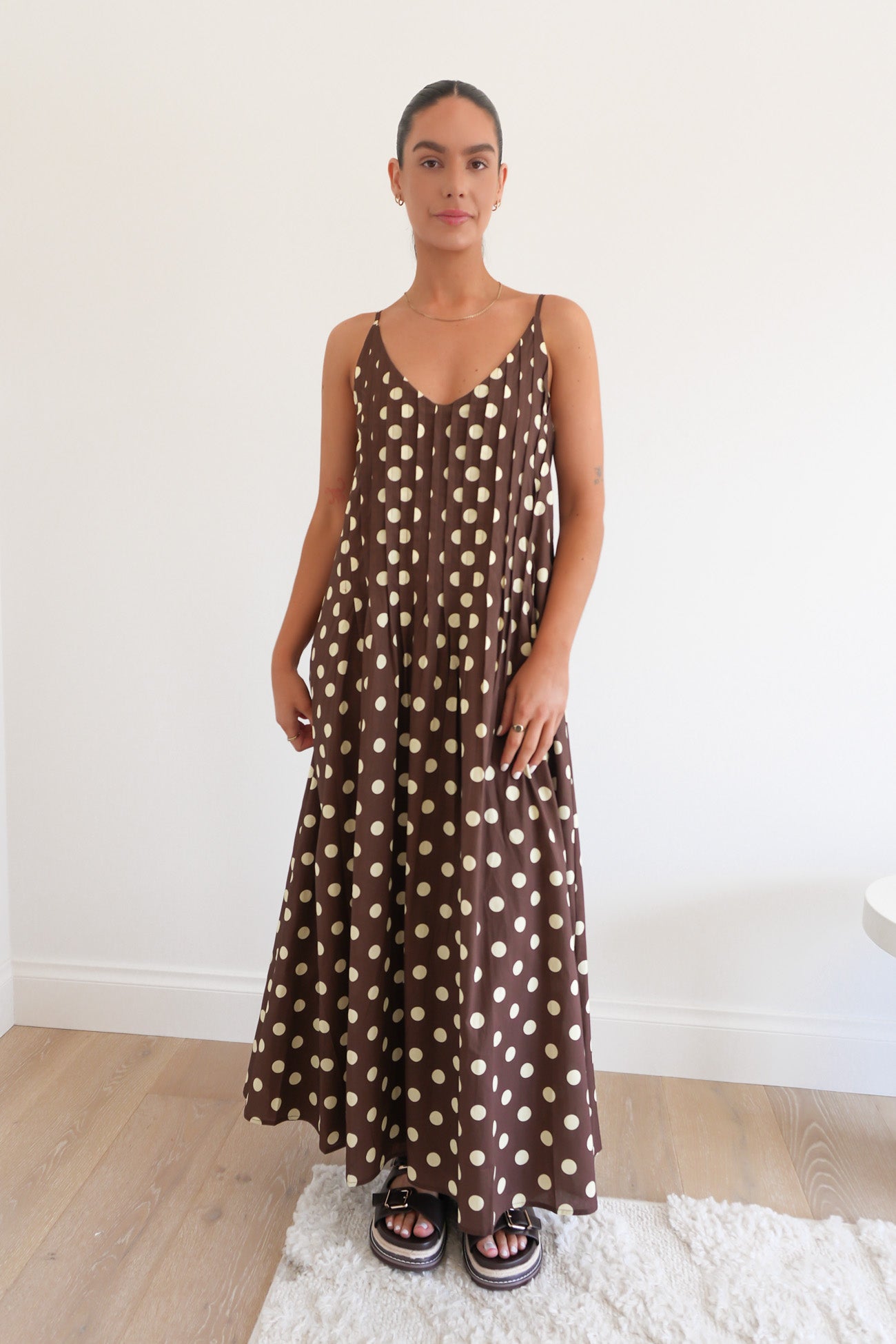 Abella Midi Dress Chocolate Yellow Polka Dot